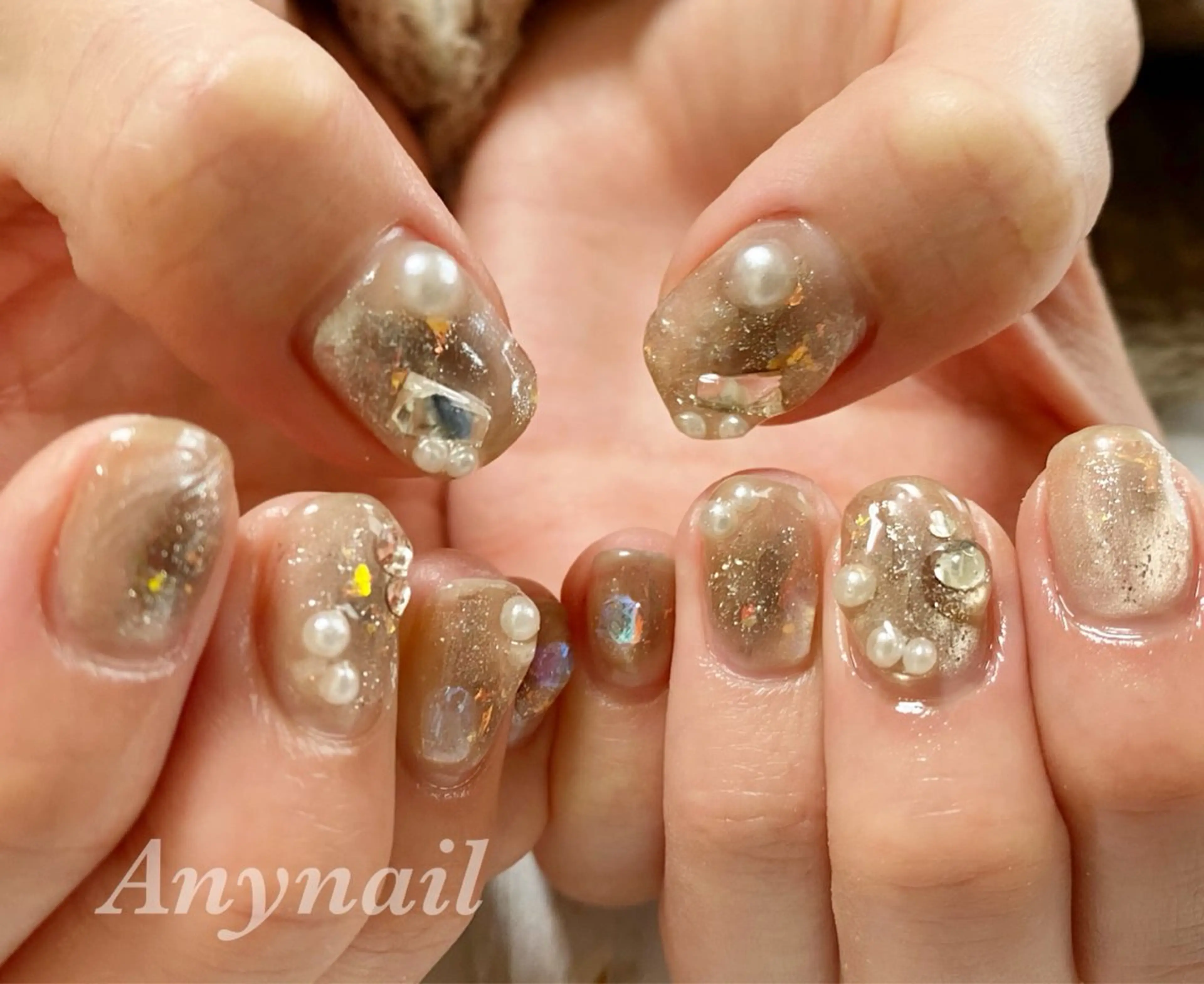 ネイル オーロラネイル ブルー クリアネイル マグネットネイル ニュアンスネイル 岩澤 恵子のネイルデザイン