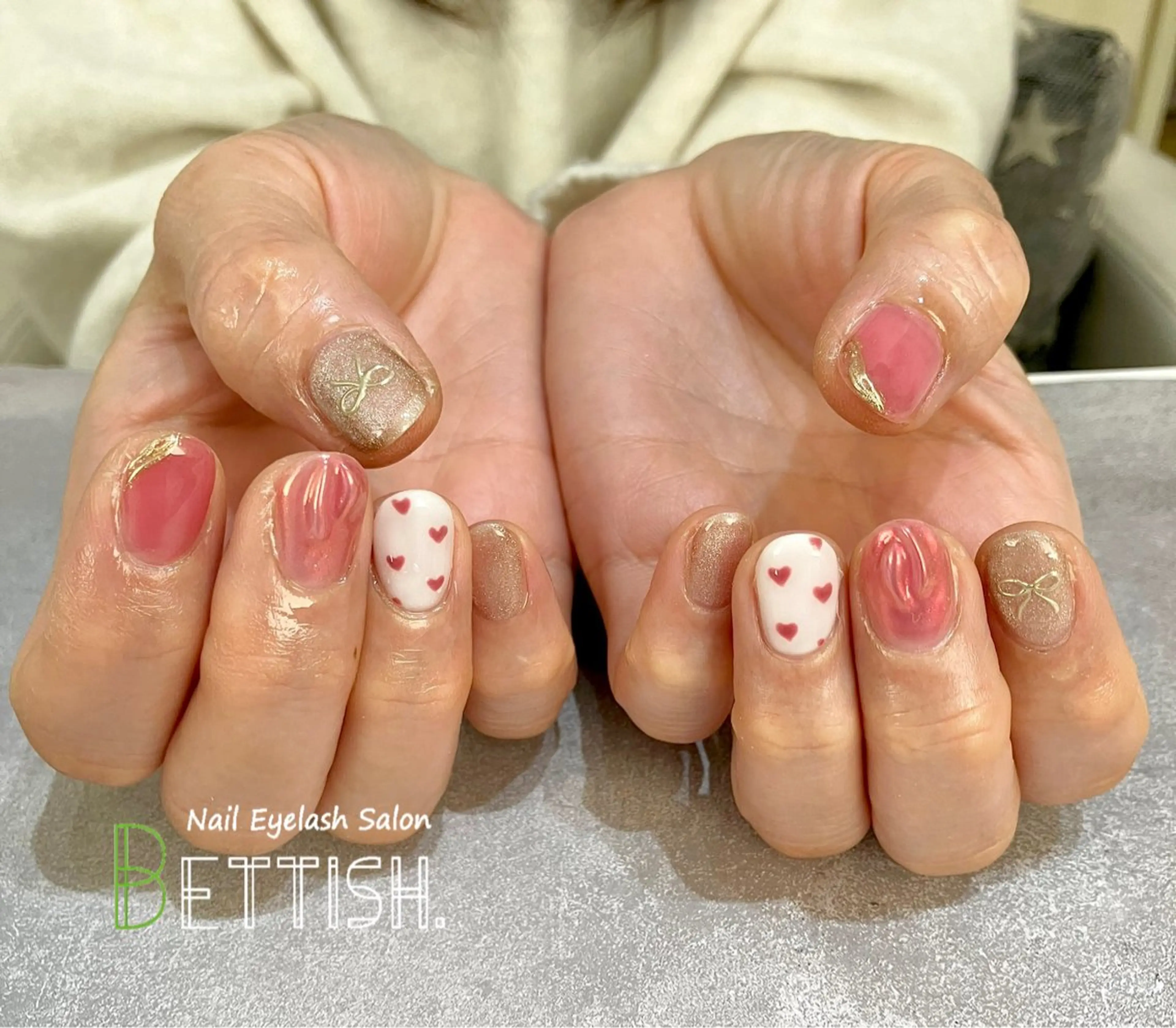 ネイル ハート リボン ハンドネイル BETTISH. KUMIKO☺︎︎のネイルデザイン