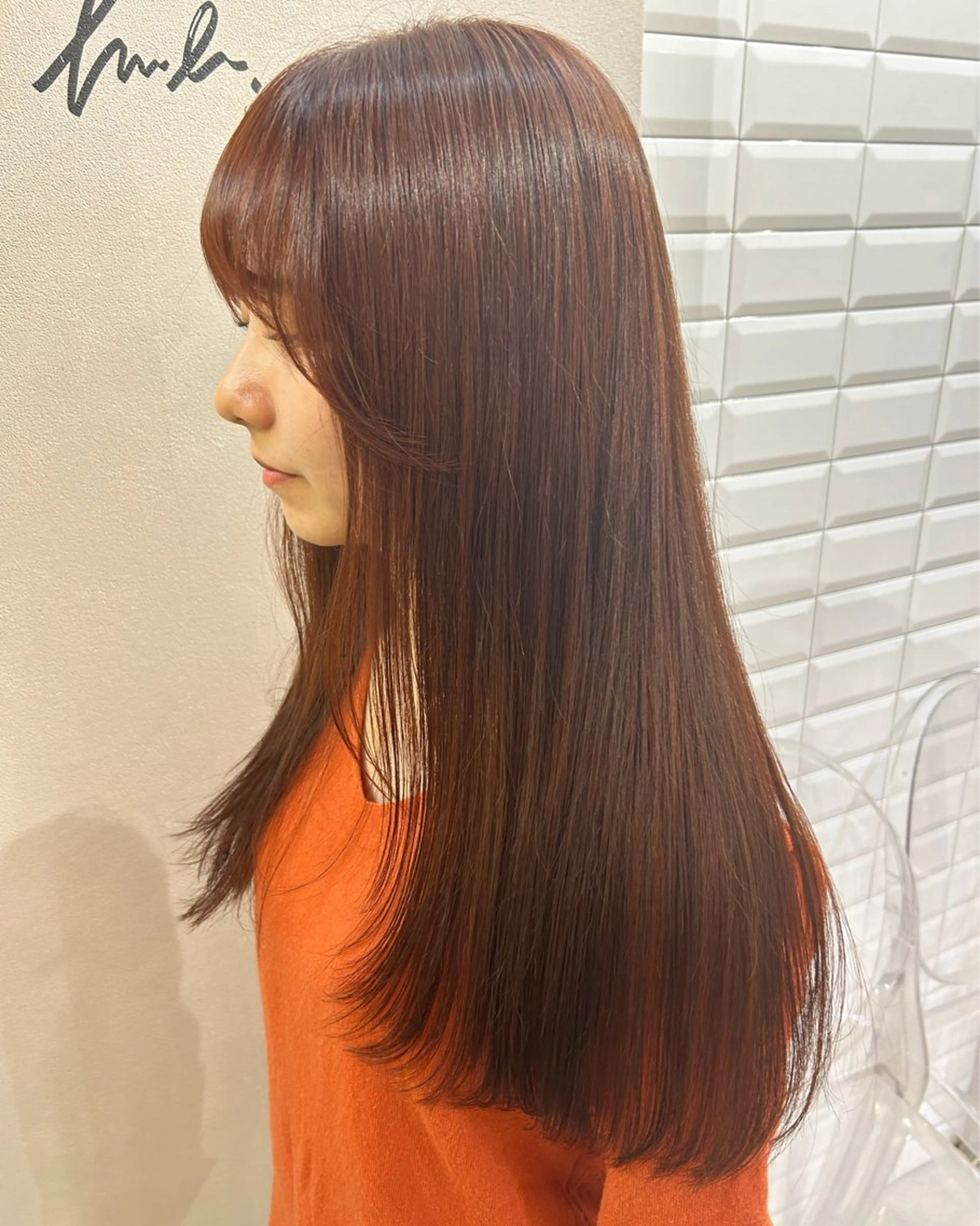 ロング カラー ブラウンカラー レッドカラー レッドブラウン カット ヘアカラー トリートメント hub hair レイヤー/透明感のヘアスタイル