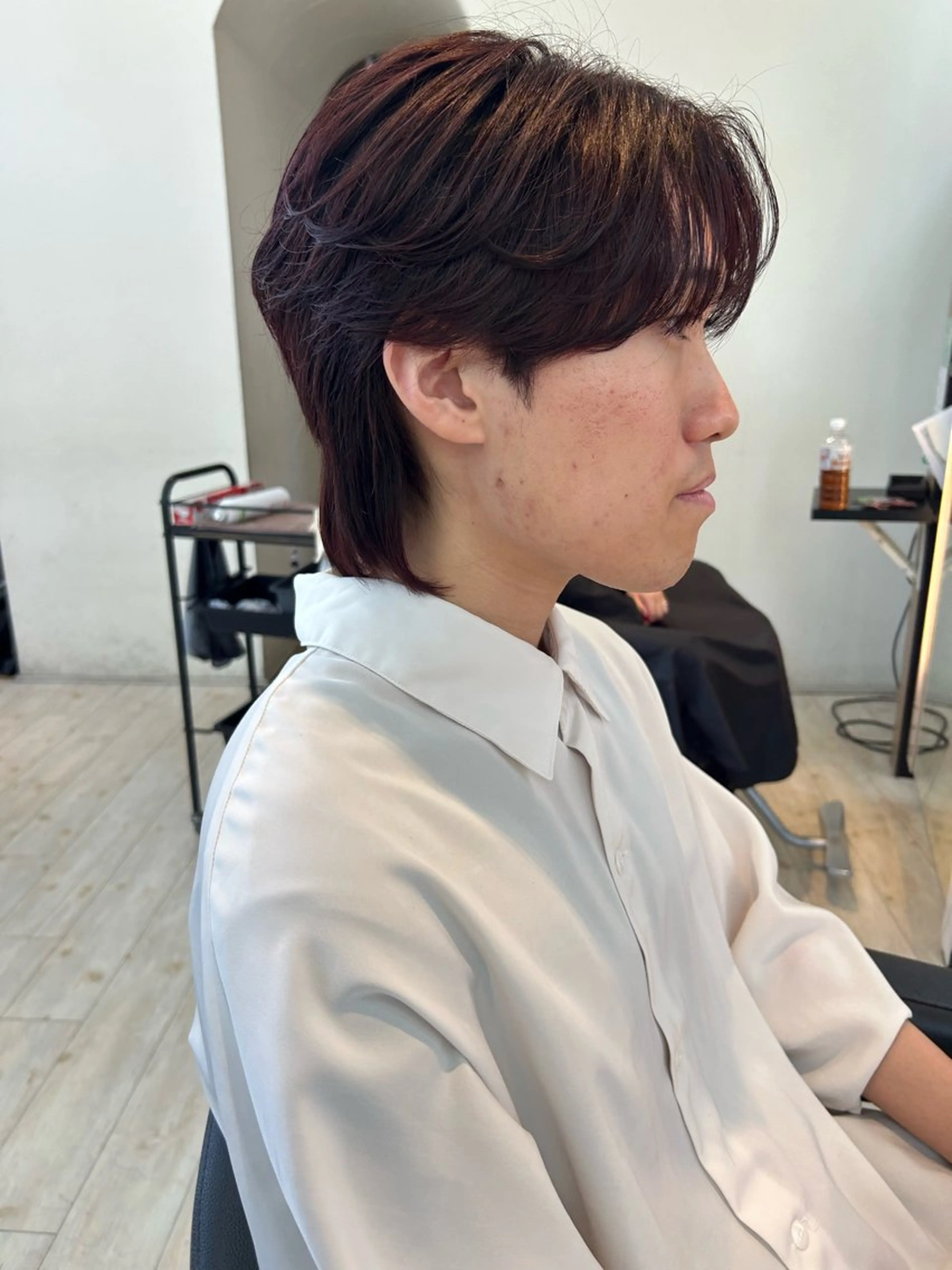 メンズ センターパート メンズ韓国風 メンズウルフカット ウルフカット カット 有働由良／ハイトーン ／韓国メンズヘアのヘアスタイル