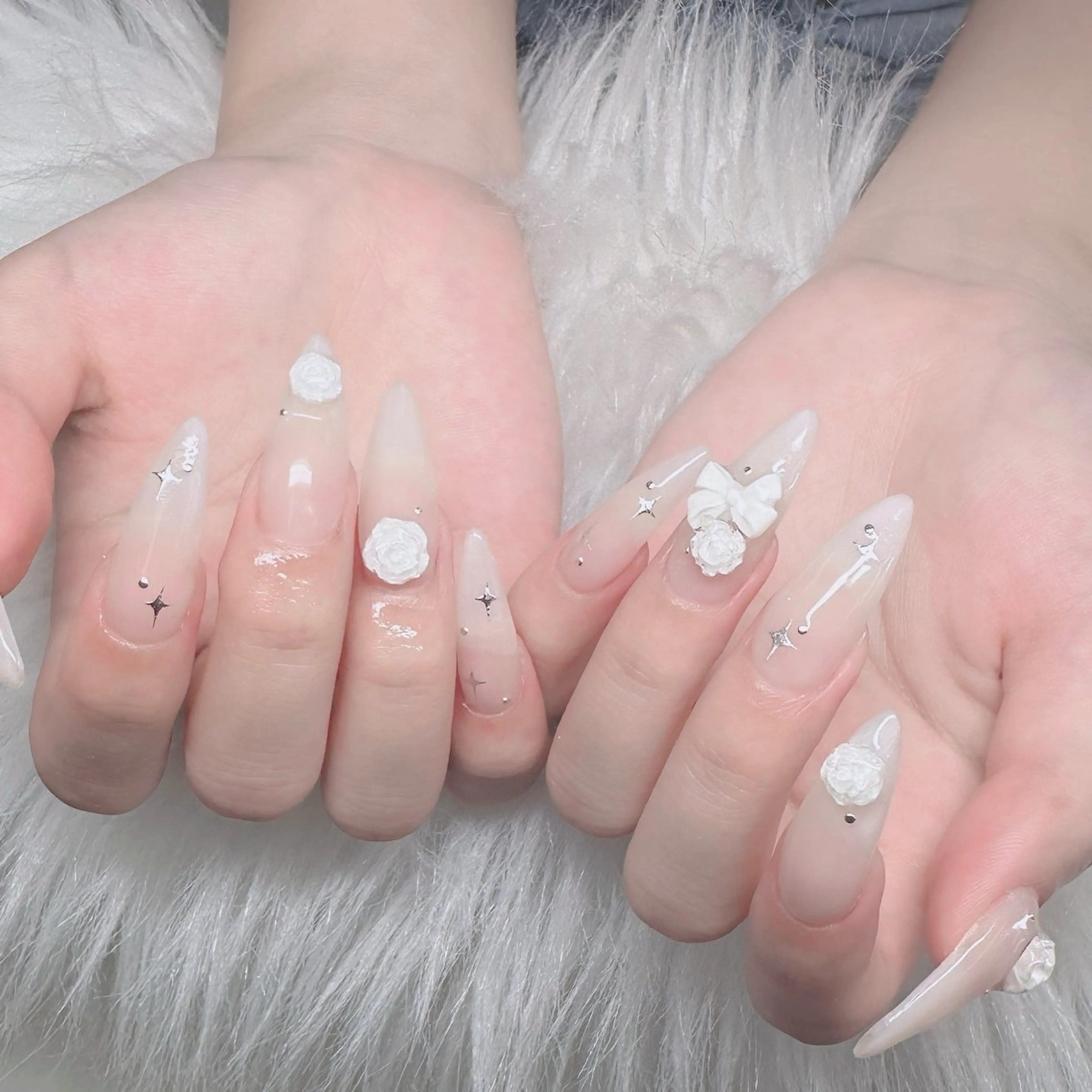 ネイル ロングネイル マグネットネイル リボン 夏ネイル スーパーロングネイル ハンドネイル Hani Nail XUKAのネイルデザイン