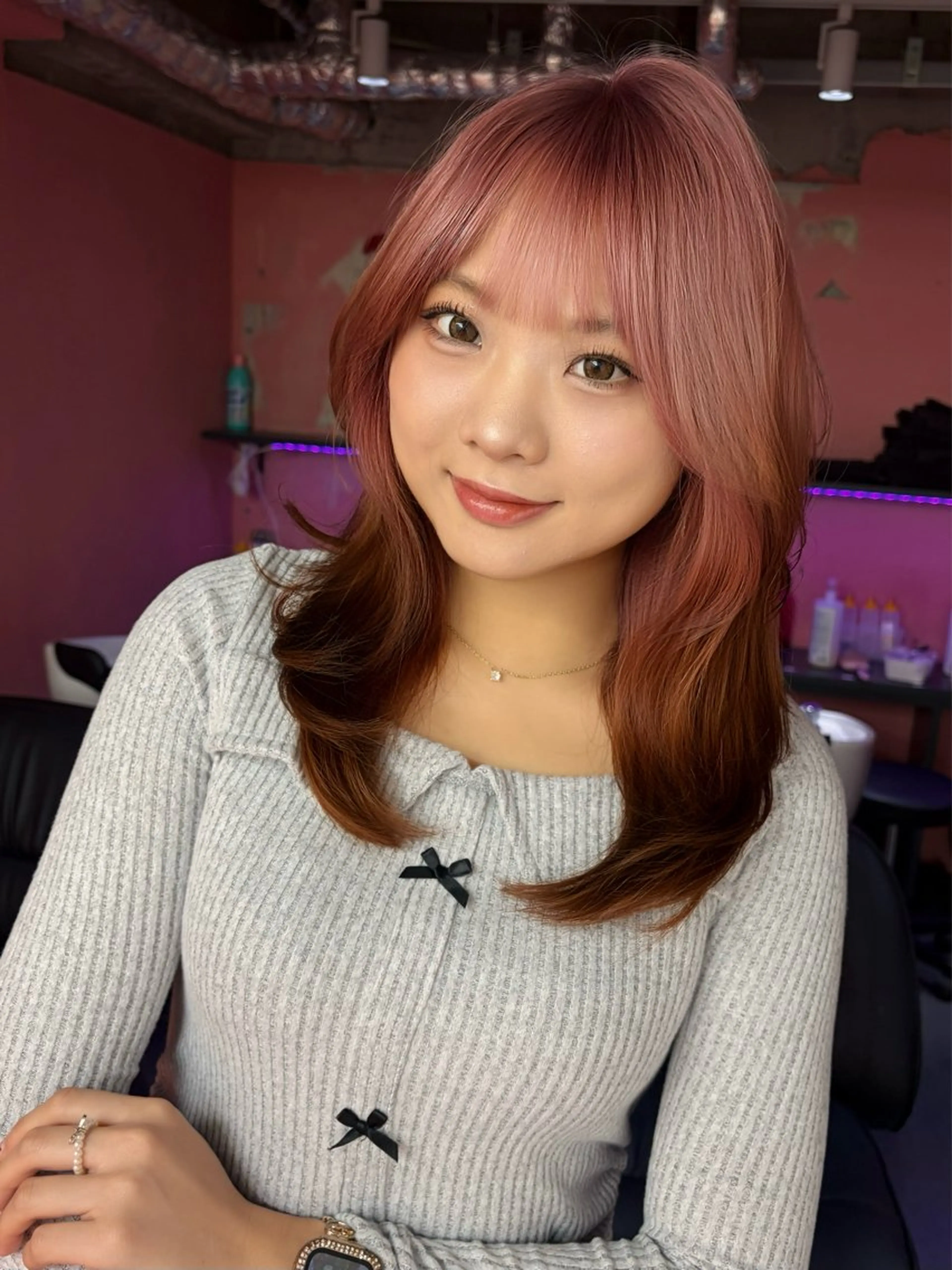 セミロング カラー ブラウンカラー ピンクカラー ヘアカラー トリートメント ブリーチカラー 特化/MAHIROのヘアスタイル