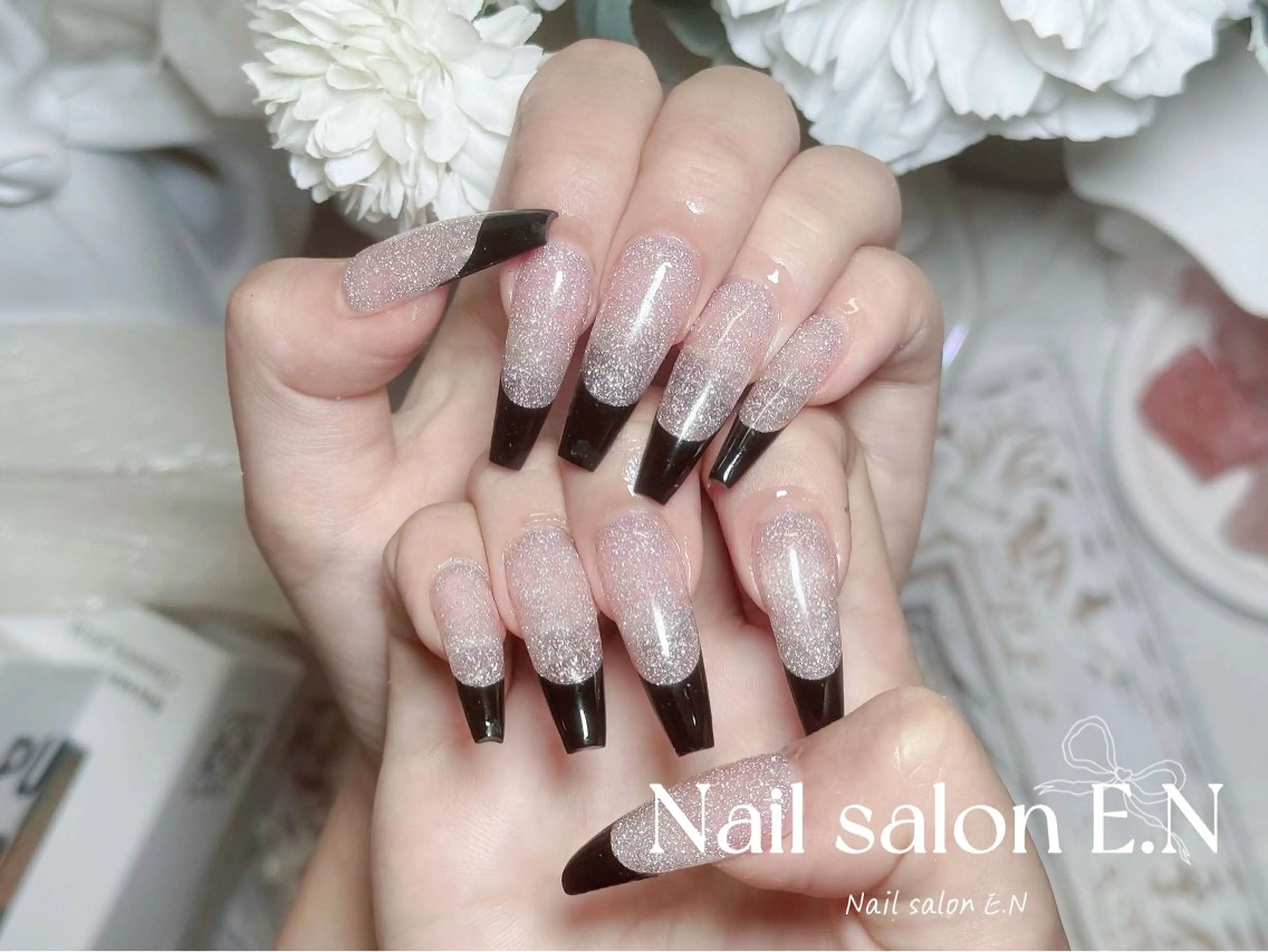 ネイル アートネイル オーロラネイル ブラウン クリアネイル フレンチネイル ハンドネイル E.N🦋 長さ出し/持ち込みのネイルデザイン