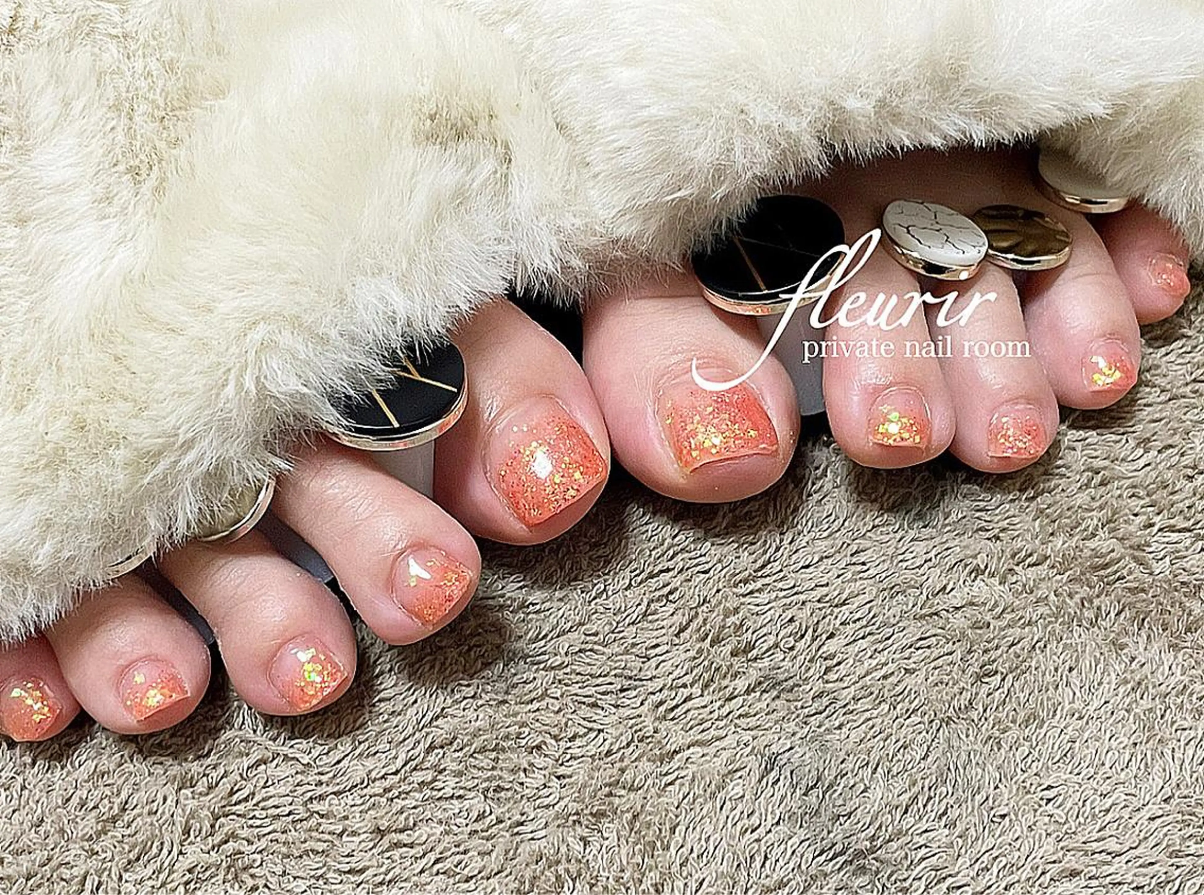 ネイル フットネイル グラデーション ラメ(グリッター) オレンジ フルリール 【プライベートサロンのネイルデザイン