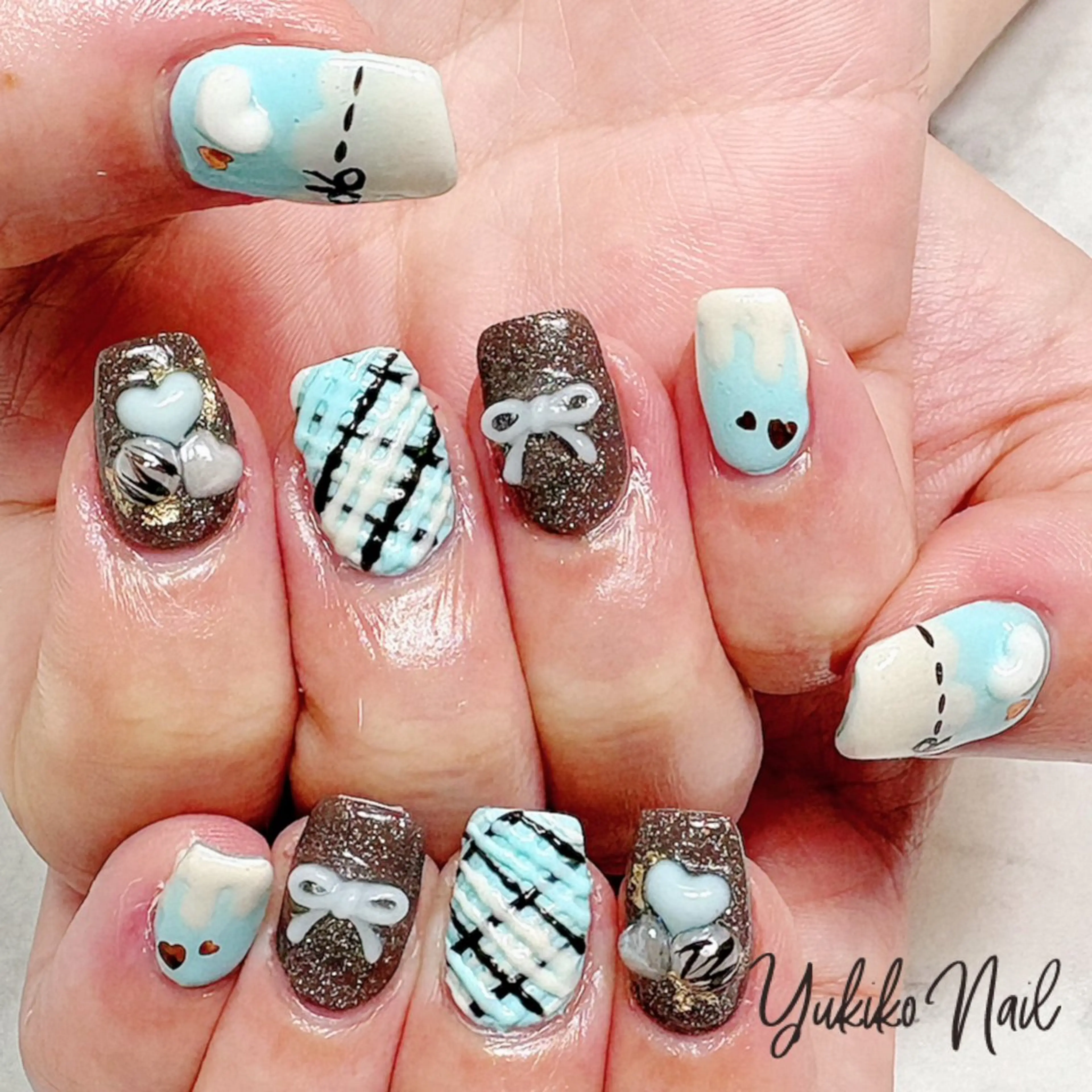 ネイル 水色 バレンタイン ホワイト ハンドネイル ユキコ ネイルのネイルデザイン