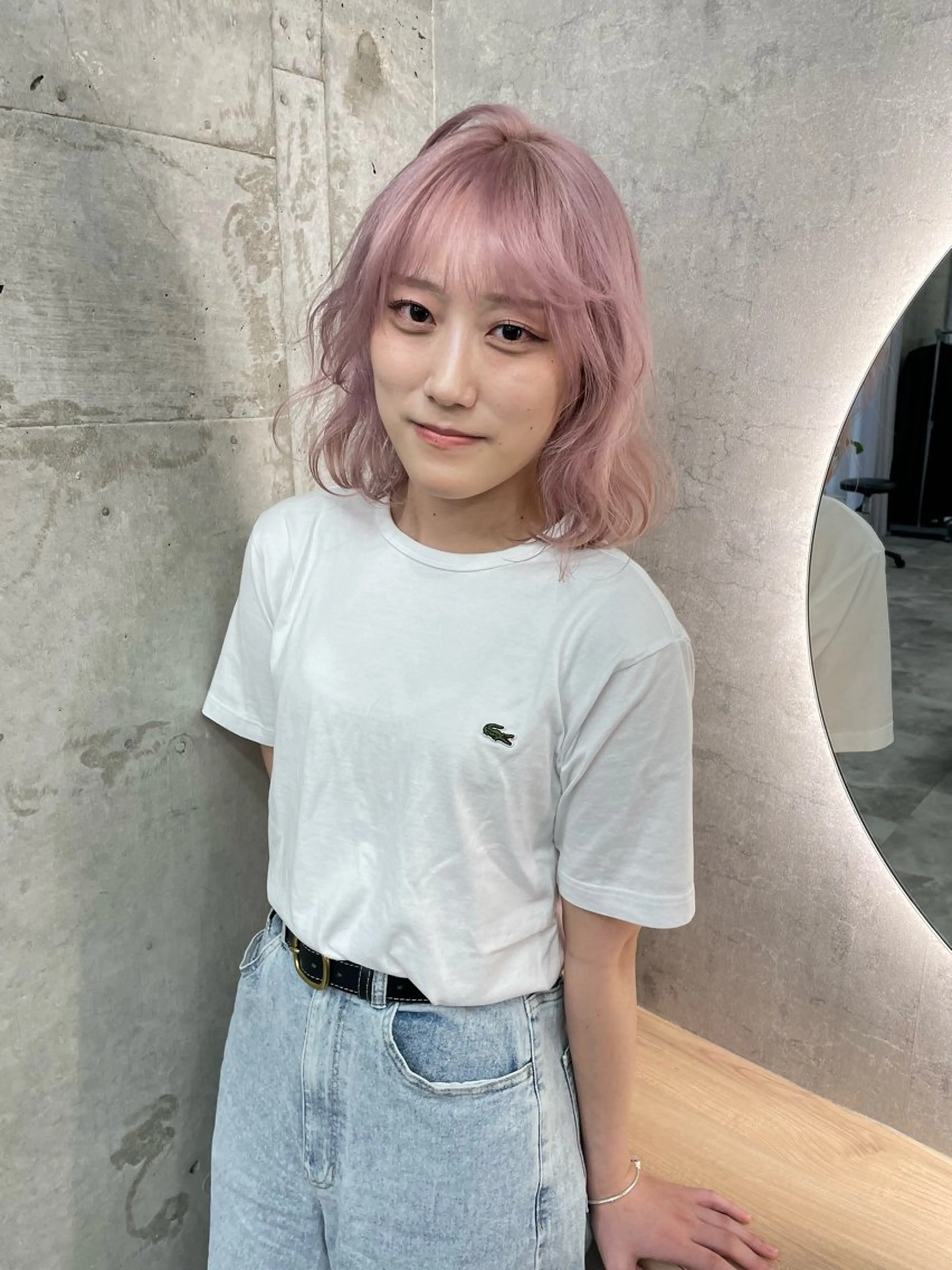 ミディアム カラー ブリーチ ケアブリーチ 透明感カラー ダブルカラー ラベンダーカラー ヘアカラー ブリーチ/ベージュ 💕/momoaのヘアスタイル