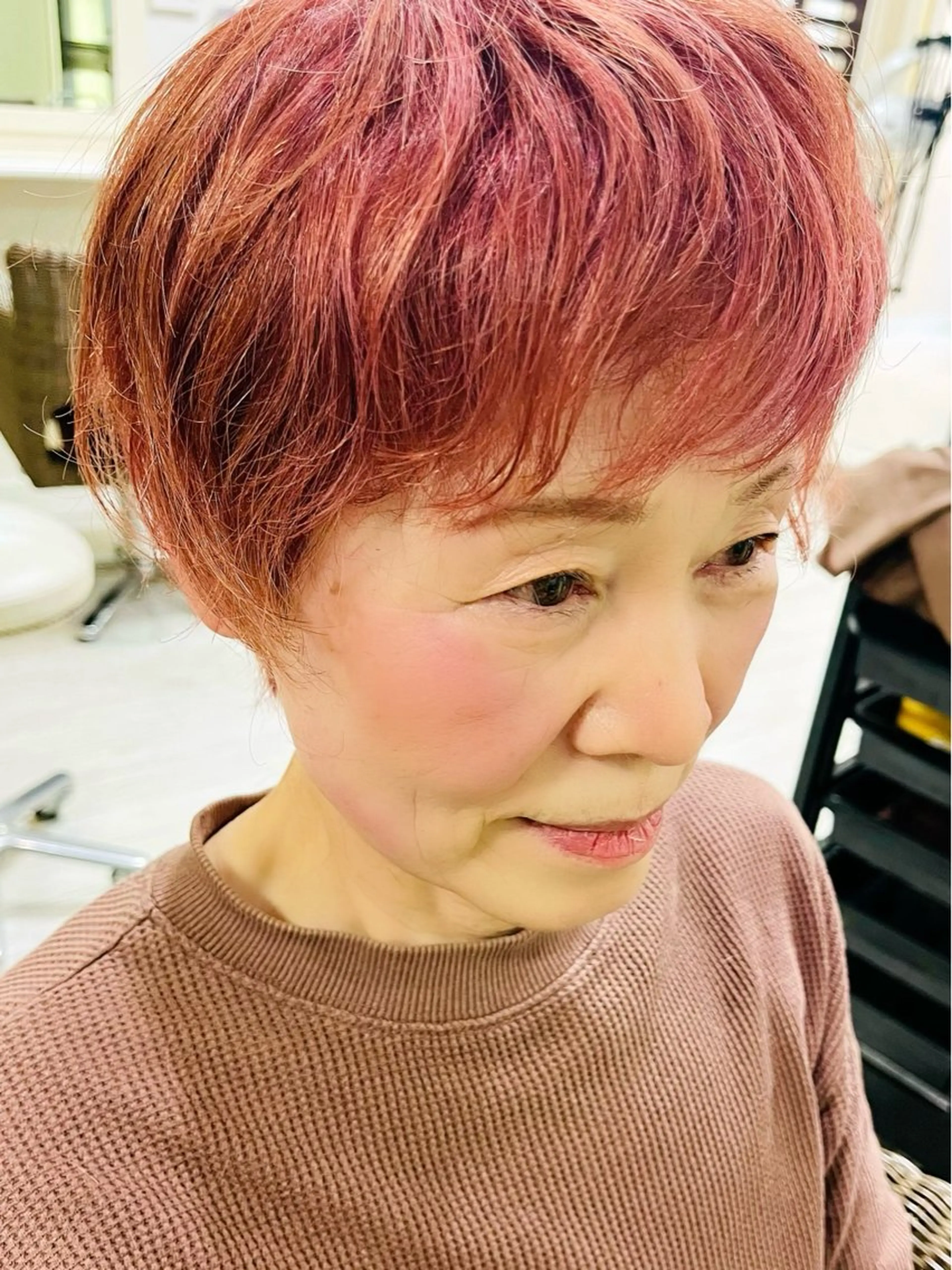 ショート カラー ダブルカラー ピンクカラー カット ヘアカラー トリートメント ママ美容師 ＊ヒマワリのヘアスタイル