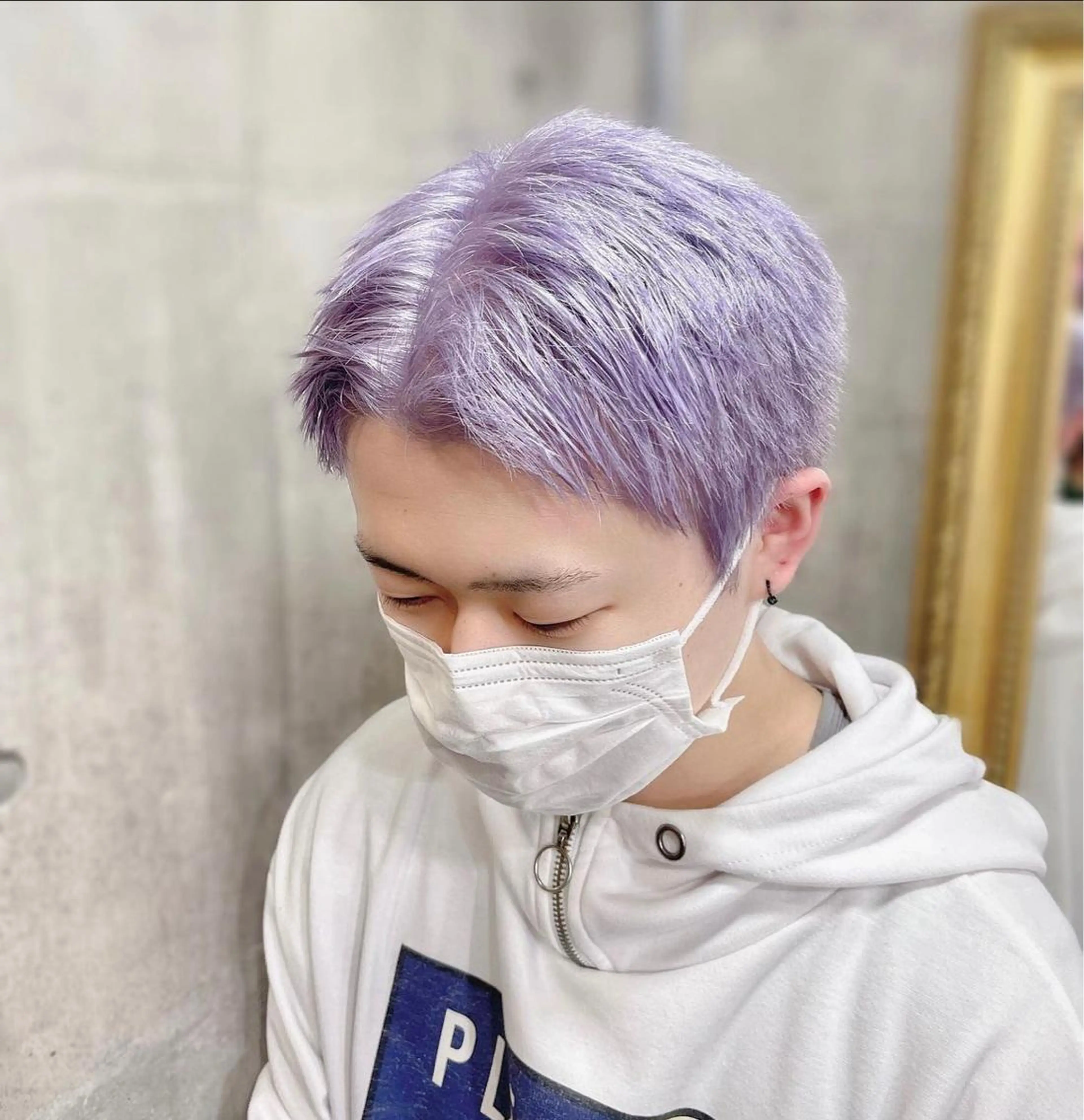 セミロング カラー ブリーチ ブロンド ラベンダーカラー ホワイトブロンド MIRAC所属・Ryoichi⛓️ 韓国ヘア/ハイトーンのヘアスタイル