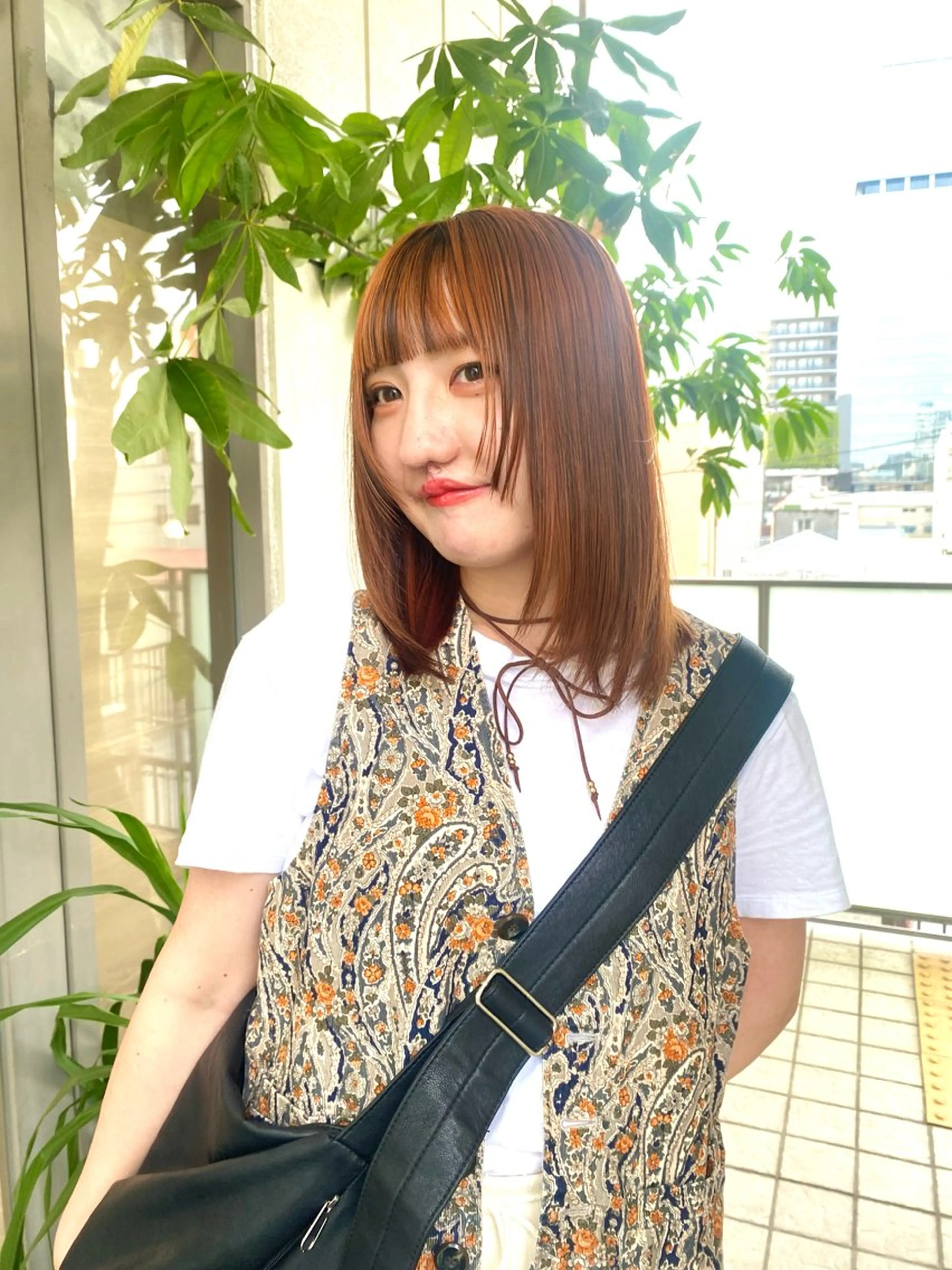 ミディアム カラー ブリーチ ブラウンカラー オレンジ オレンジブラウン 外国人風カラー 🍈yurina 福岡/パーマ🍈のヘアスタイル