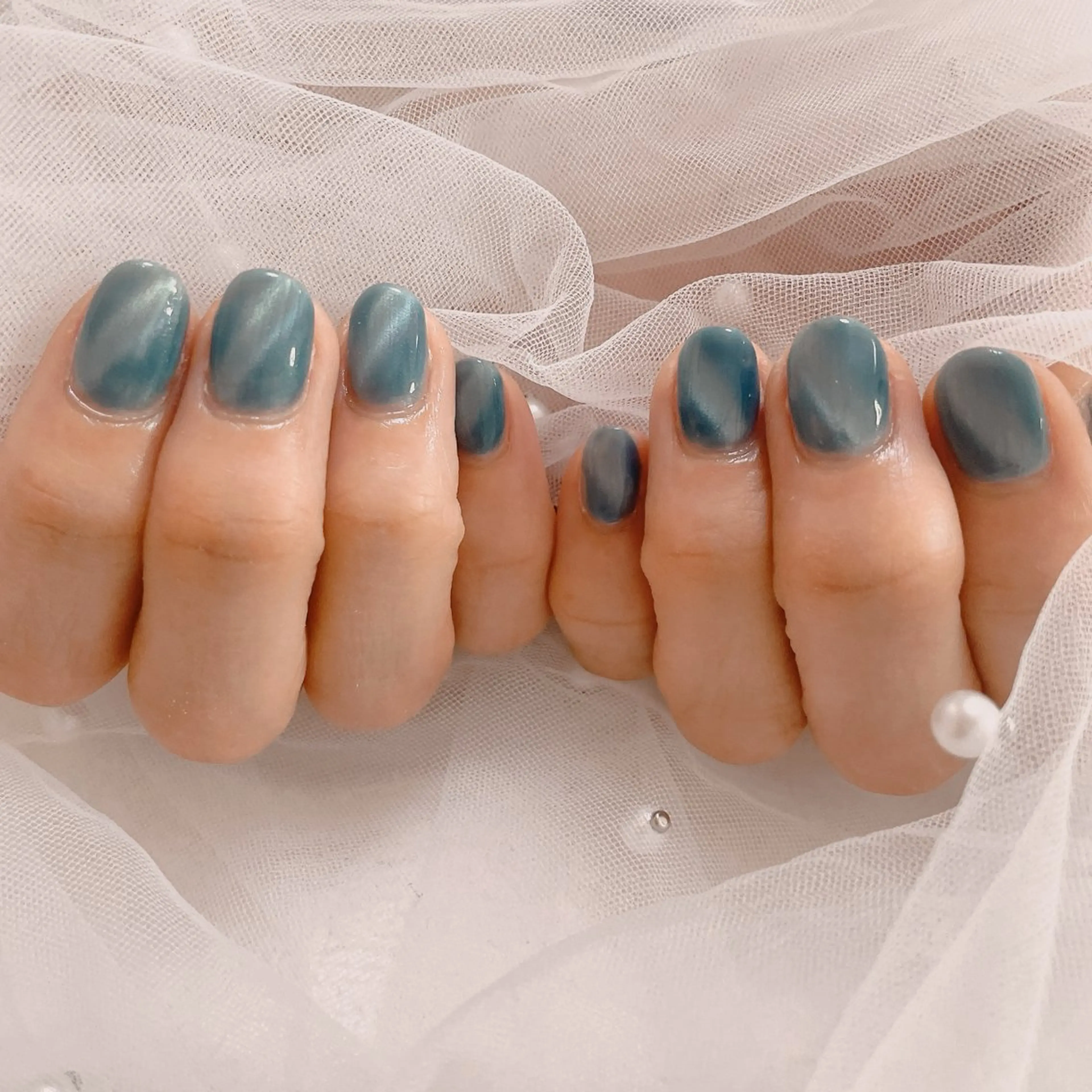 ネイル グリーン 水色 マグネットネイル ハンドネイル なっちゃん所属・ネイルサロン なっちゃん(古千谷)のネイルデザイン