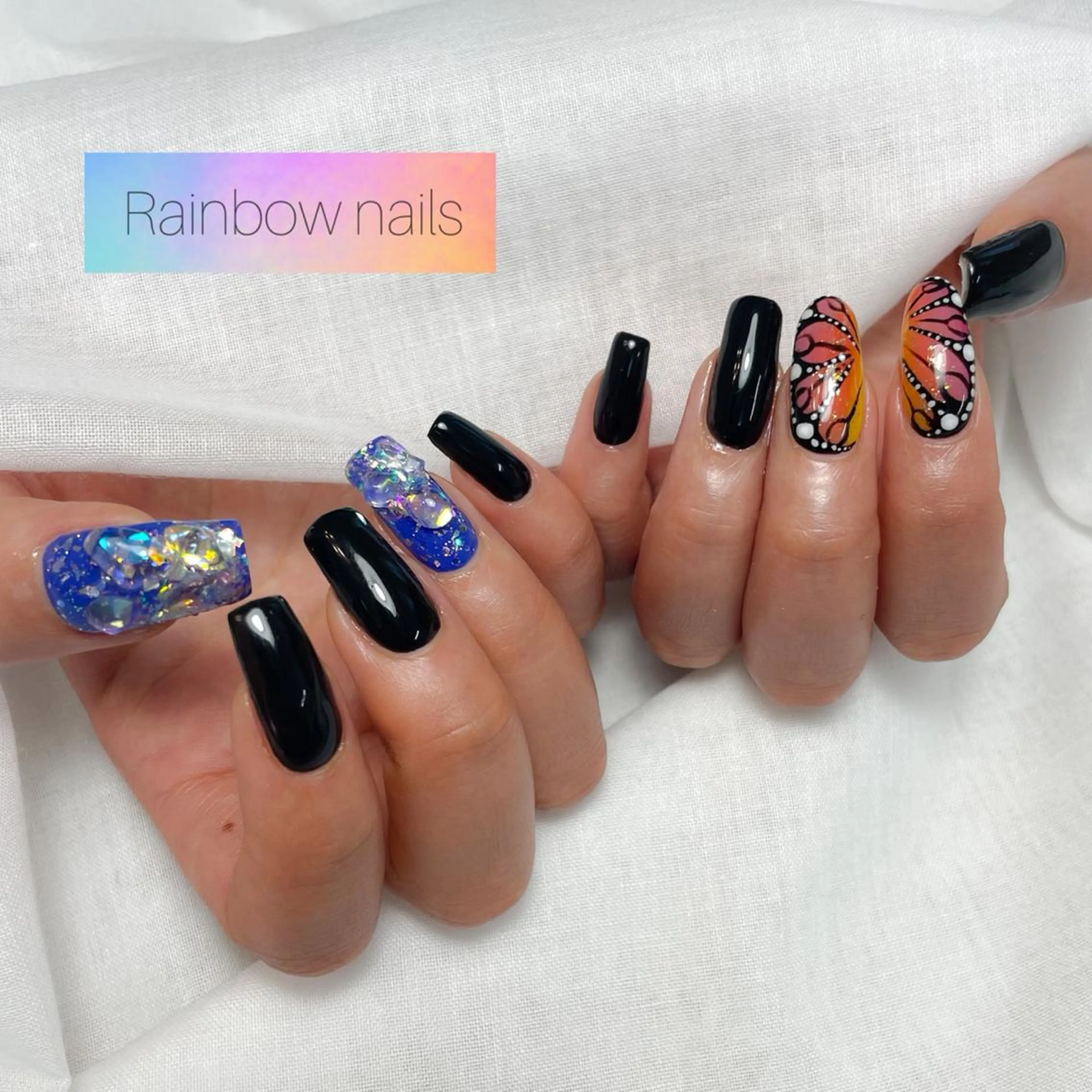 ネイル ハンドネイル Rainbow nailsくろちゃんのネイルデザイン