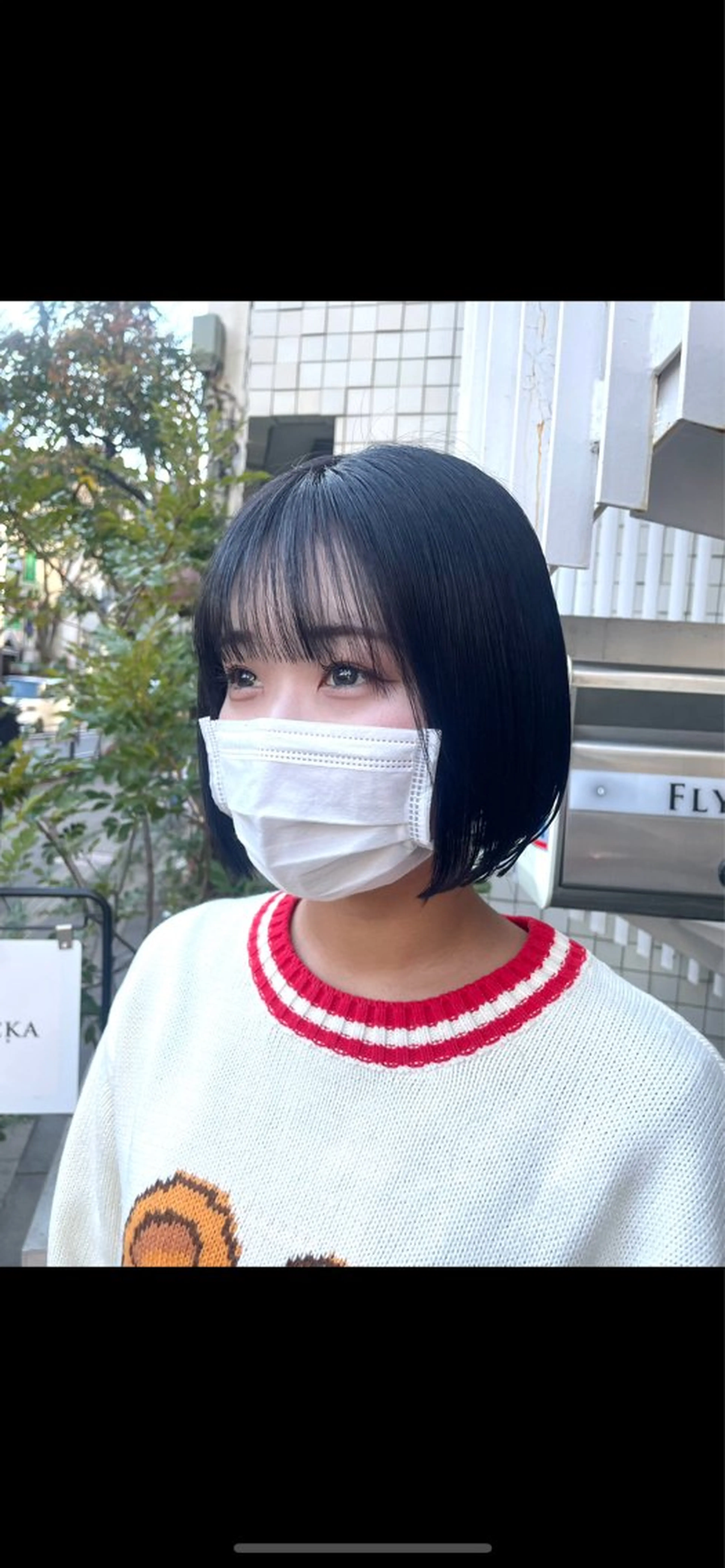 ショート カラー 黒髪 ブルーカラー ブルーブラック カット ヘアカラー ショート✂︎ ゆるパーマKANOのヘアスタイル