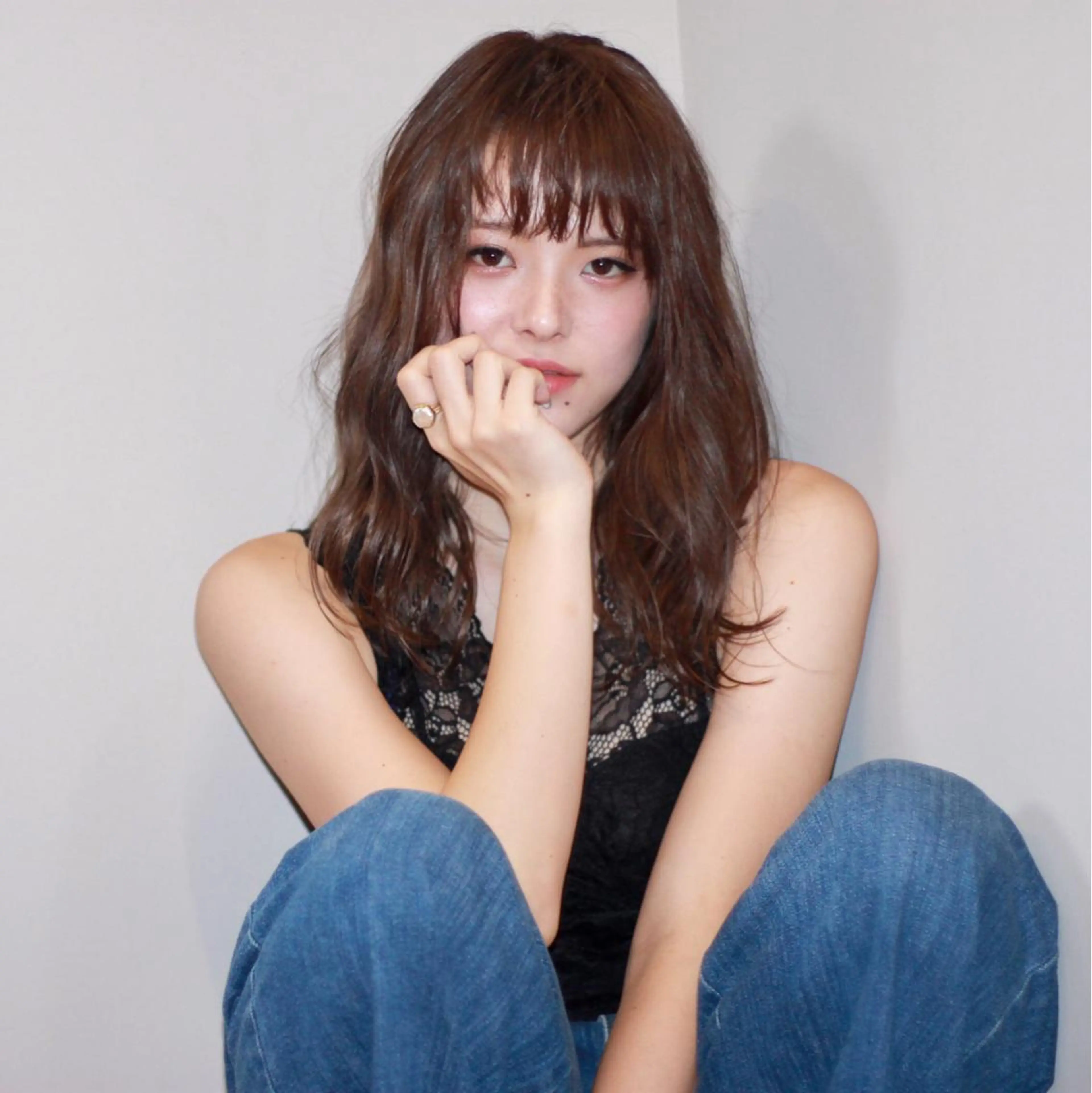 セミロング カラー パーマ 薬院:今泉/上川美幸 大人ヘア/暗髪カラーのヘアスタイル