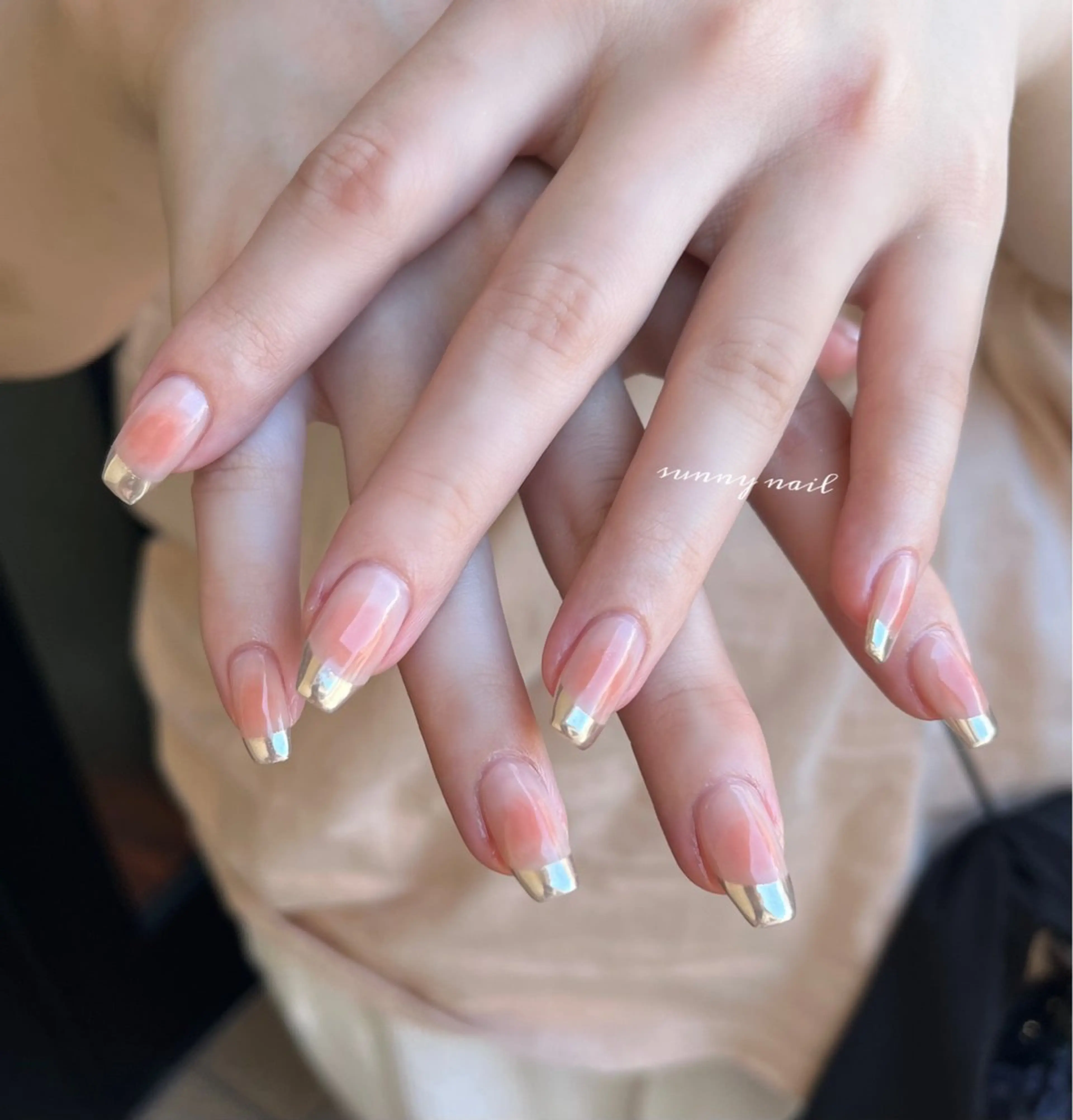 ネイル チークネイル フレンチネイル ジェルネイル ミラーネイル パラジェル sunny nailのネイルデザイン