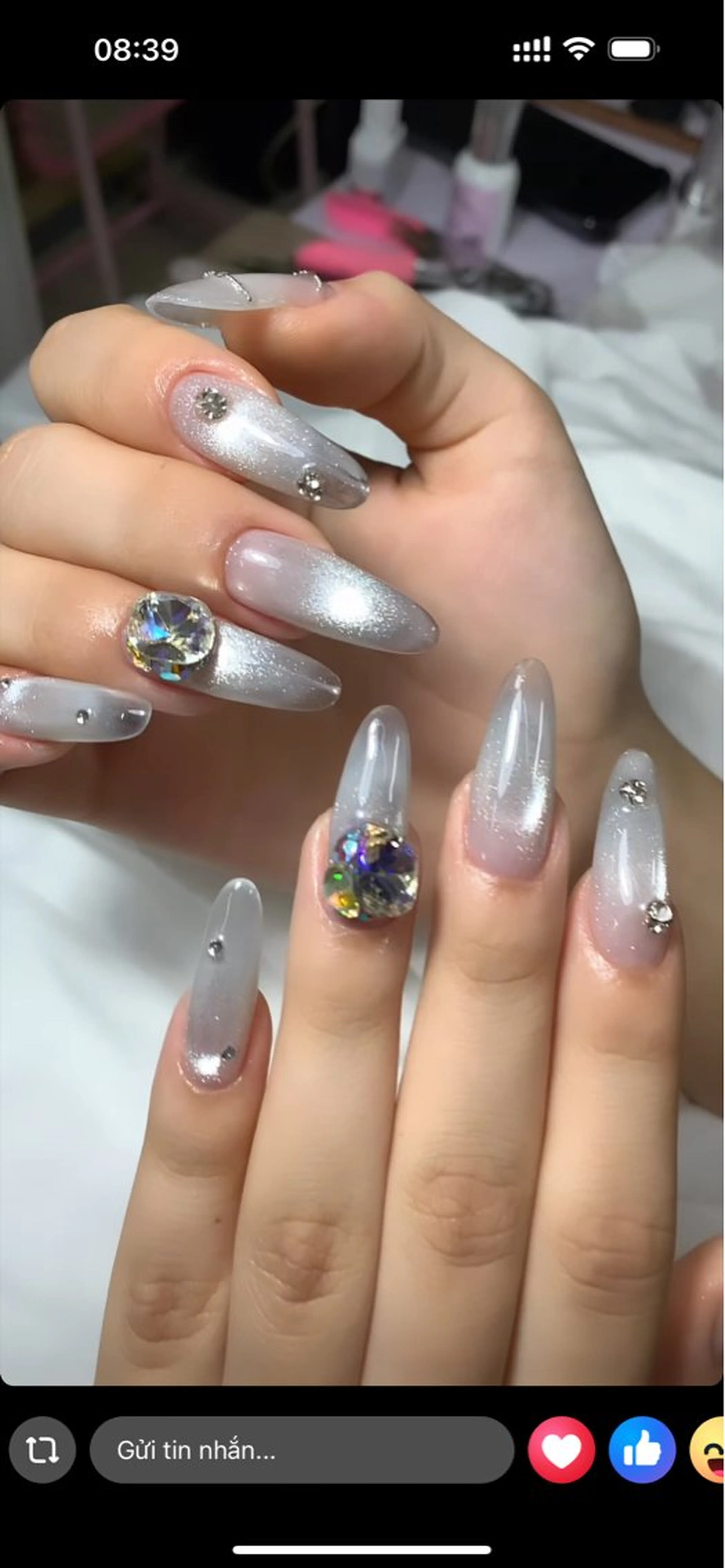 ネイル 長さ出し フレンチネイル ジェルネイル ガラスフレンチ 韓国ネイル ハンドネイル Minette nailHuongのネイルデザイン