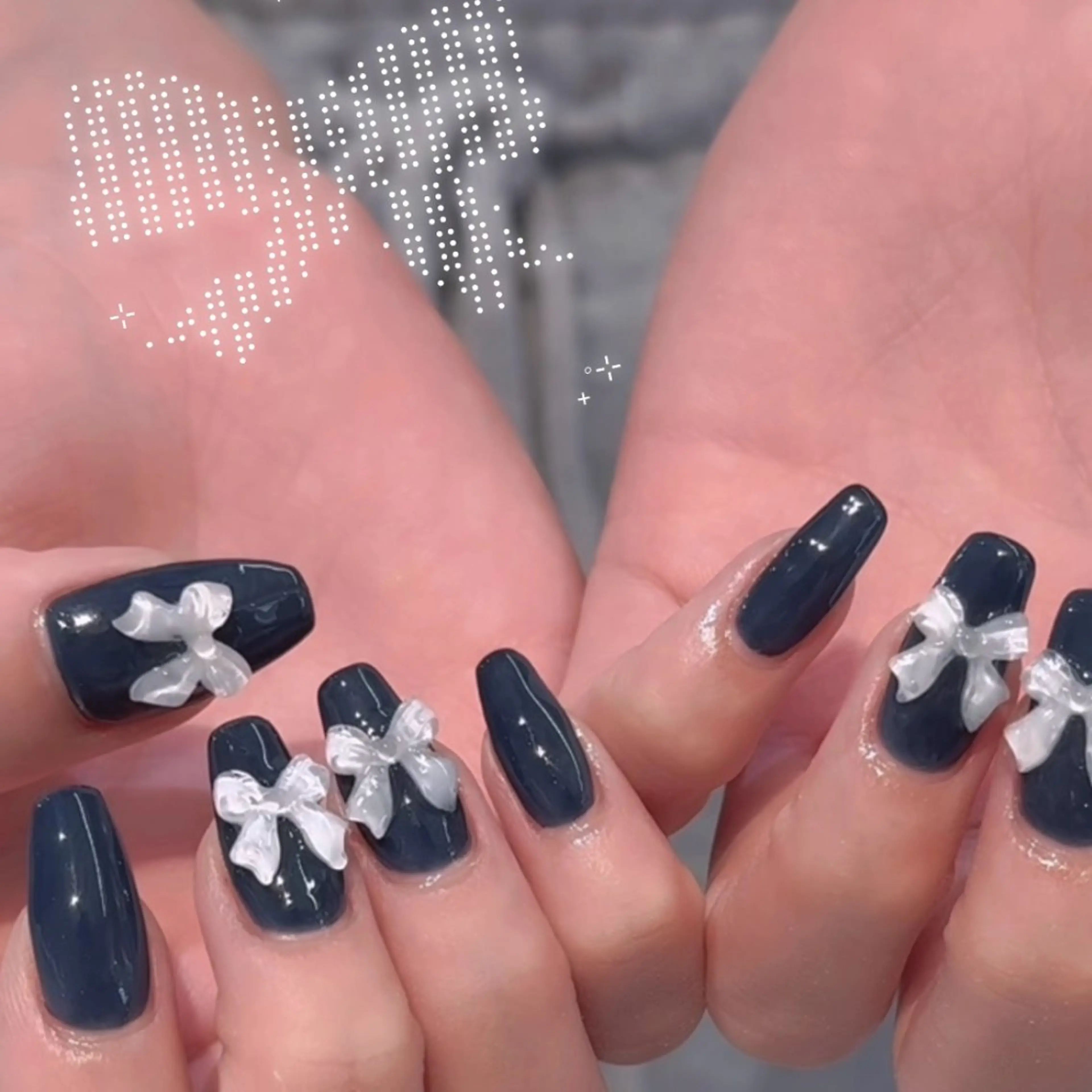 ネイル ネイビー リボン ハンドネイル ハンドケア Chizuru ☾ ໋のネイルデザイン