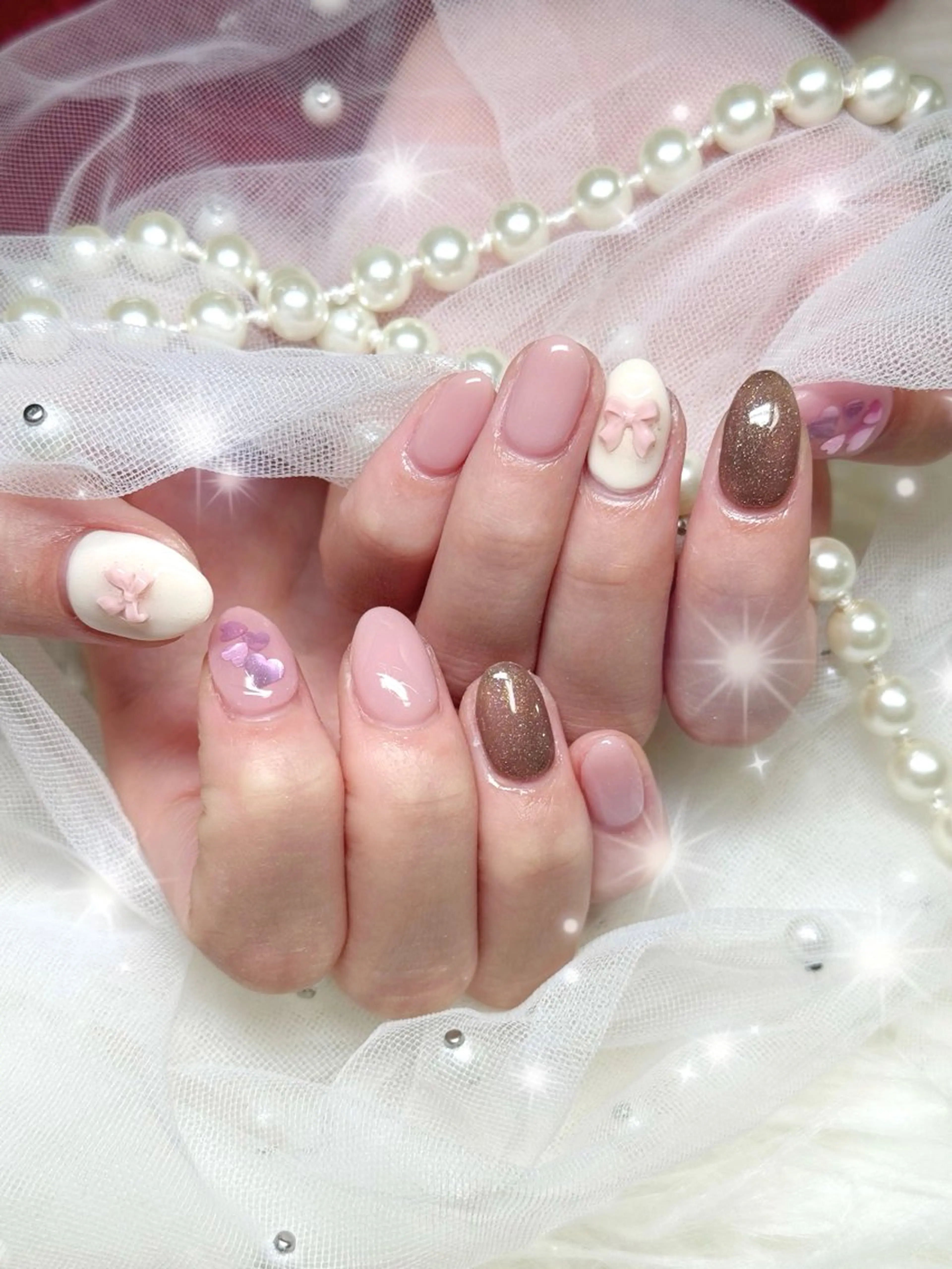 ネイル バレンタイン ハンドネイル 🎀Mai 🎀1/21✩.*˚のネイルデザイン