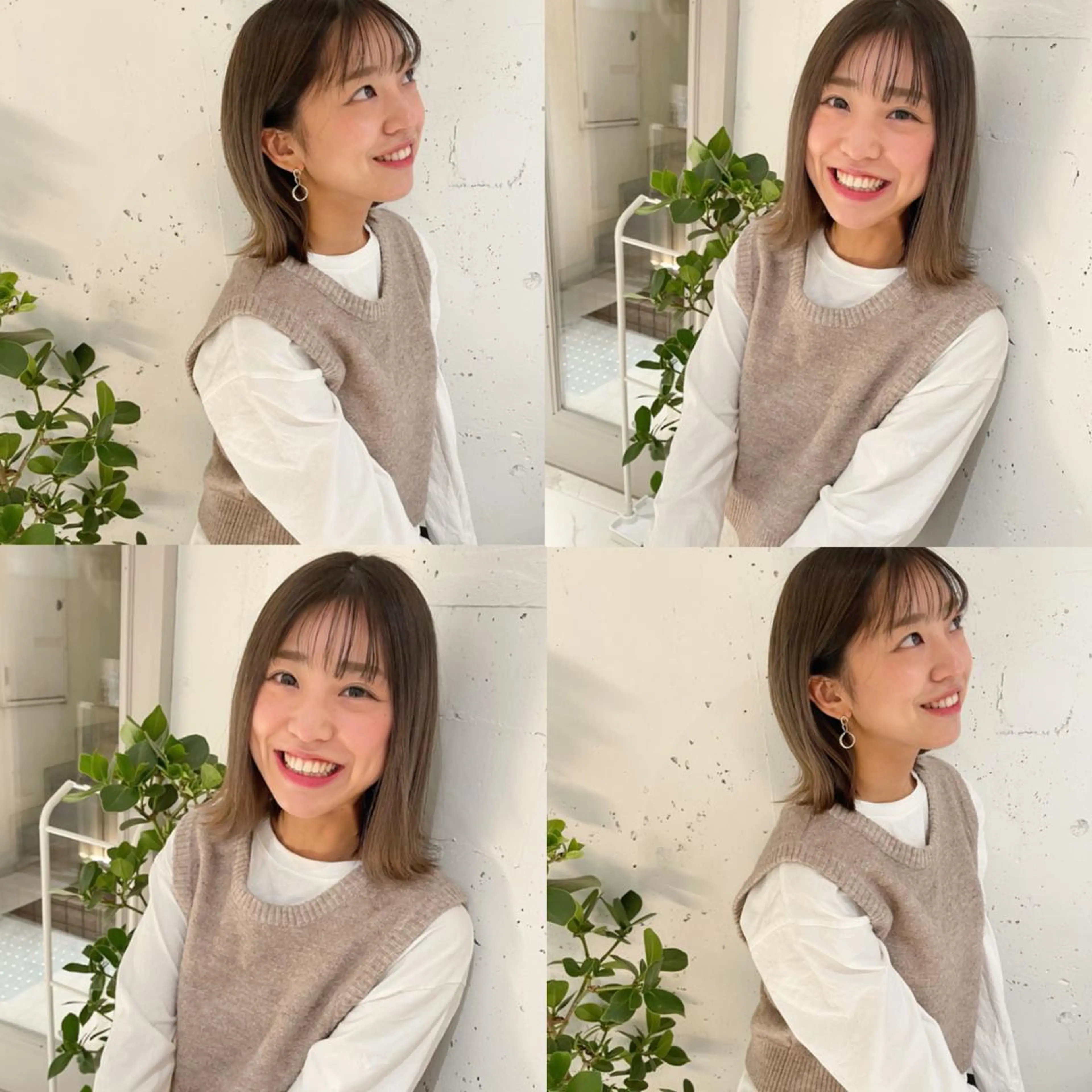 ミディアム カラー バレイヤージュ ベージュカラー グラデーションカラー グレージュ ハイトーンカラー カジュアルを女っぽく 𝗮𝘆𝗮𝗰𝗼のヘアスタイル