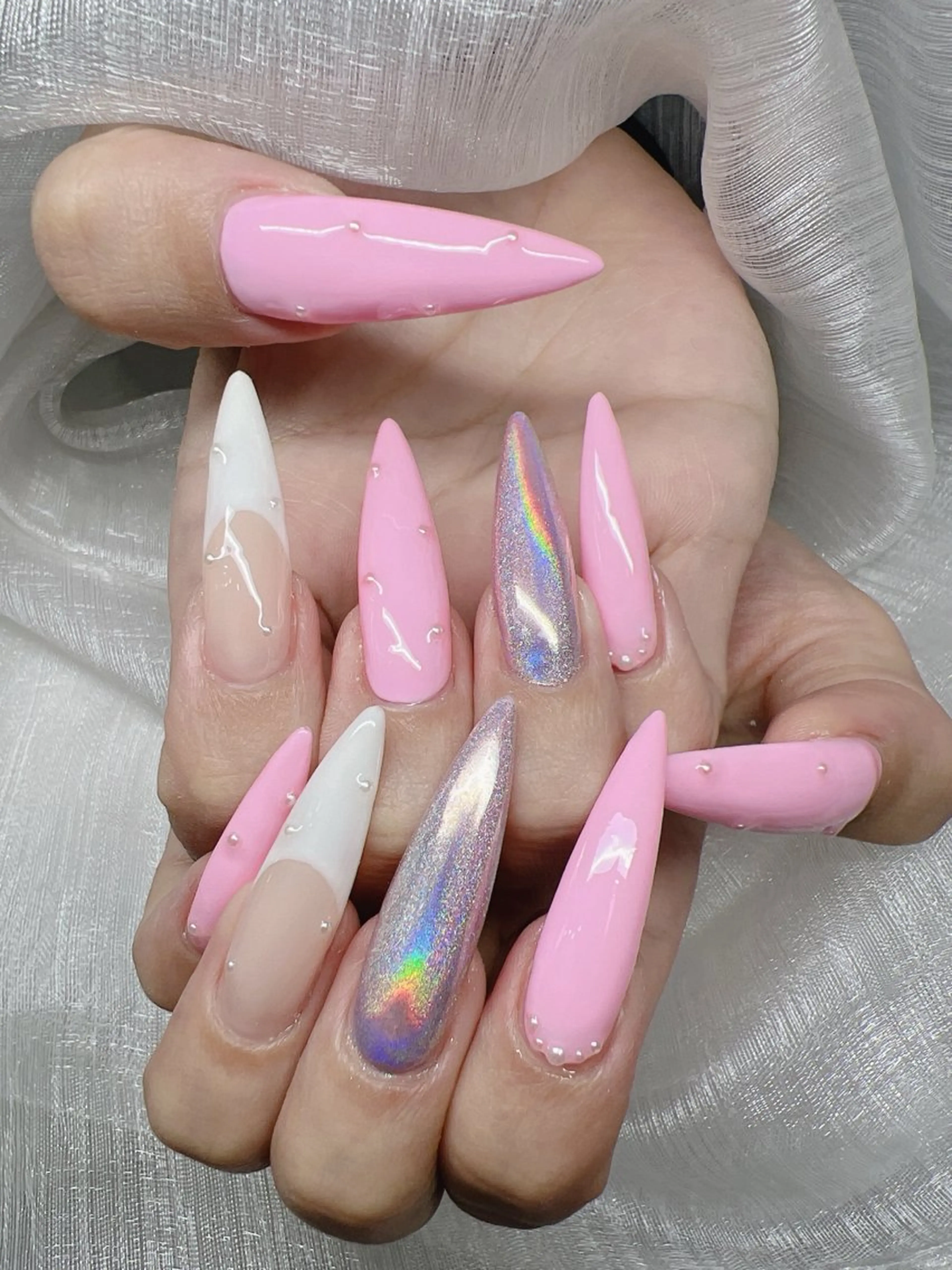 ネイル 長さ出し グラデーション 卒業式 キラキラネイル マグネットネイル ハンドネイル Lee Nails チップ長さだし専門店のネイルデザイン