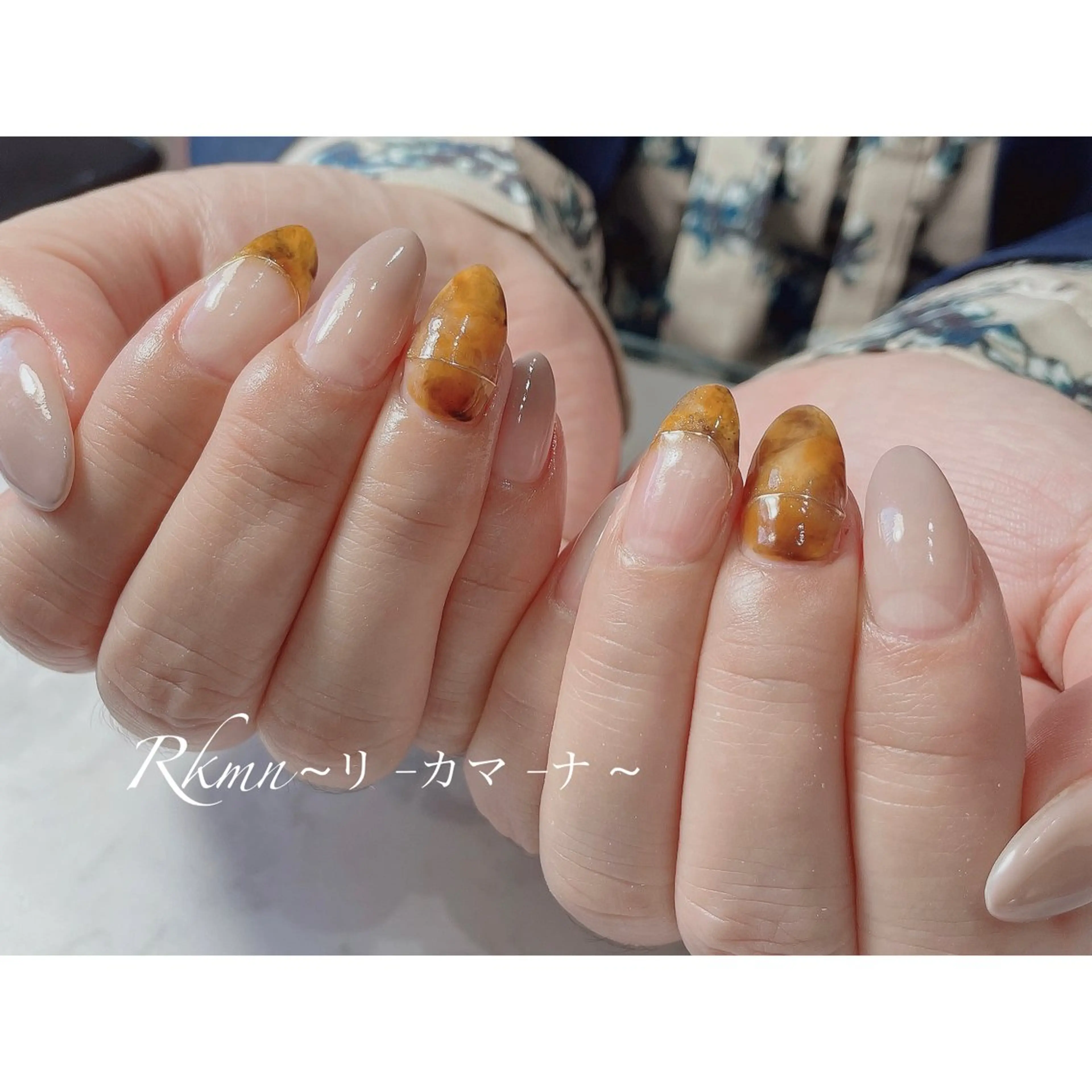 ネイル アートネイル べっ甲ネイル グラデーション ミラーネイル 春ネイル ハンドネイル フットネイル ハンドケア Rkmn ~リ-カマ-ナ~のネイルデザイン