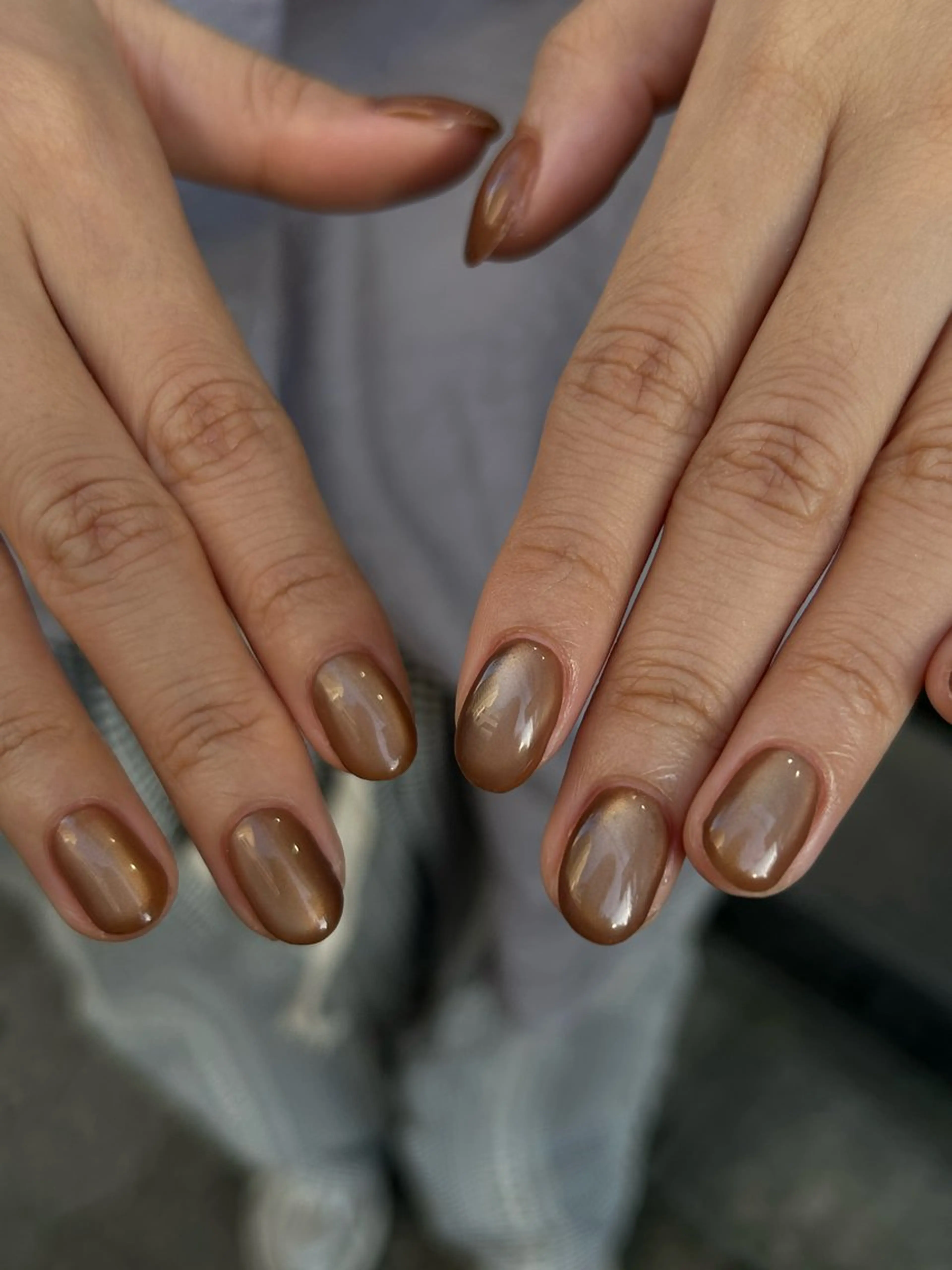 ネイル ブラウン マグネットネイル オフィスネイル シンプルネイル Yuni.所属・sakae yurinaのネイルデザイン