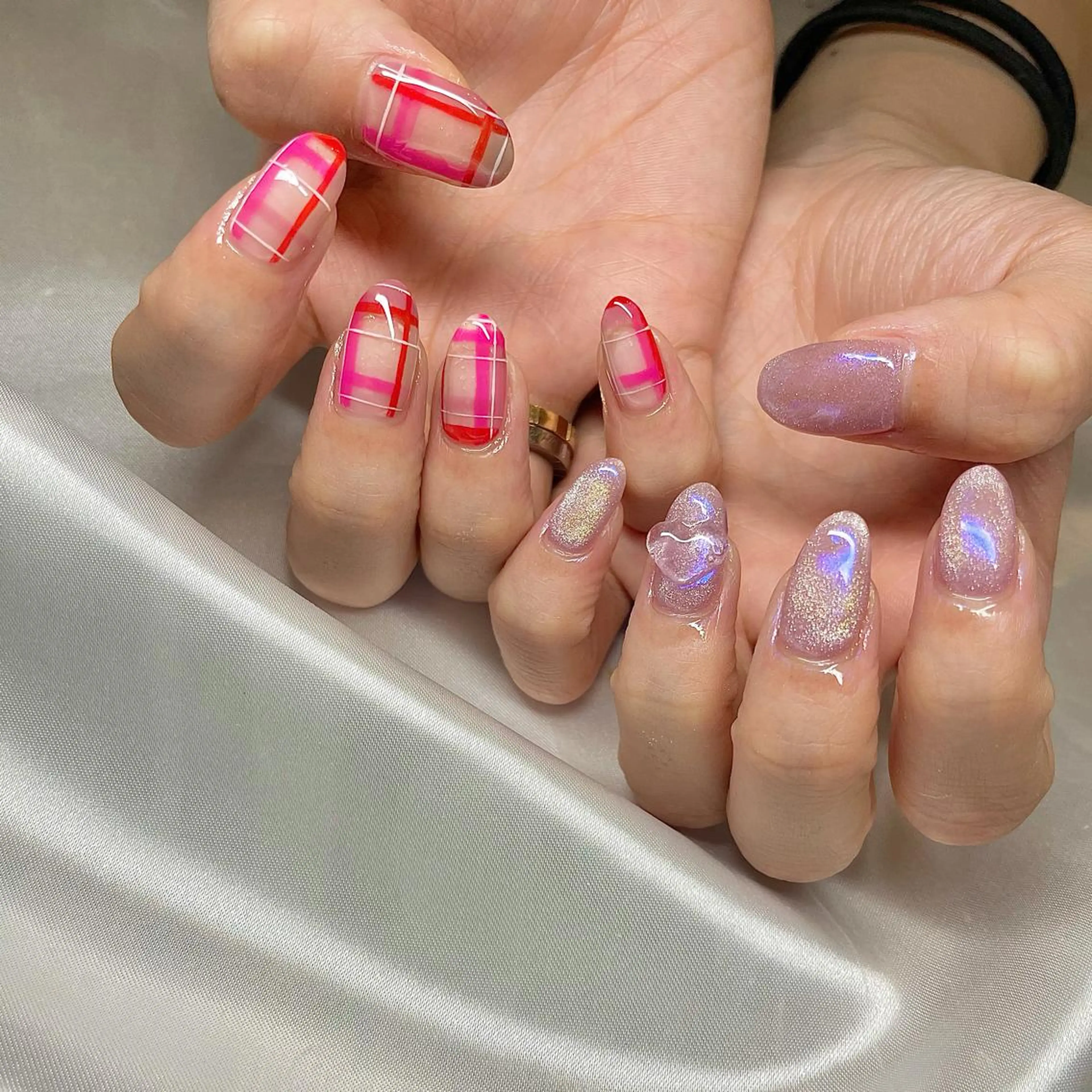 ミディアム カラー パーマ ヘアアレンジ メンズ キッズ ネイル マツエク・マツパ オーロラネイル クリアネイル nail&eye Aoのマツエク・マツパデザイン