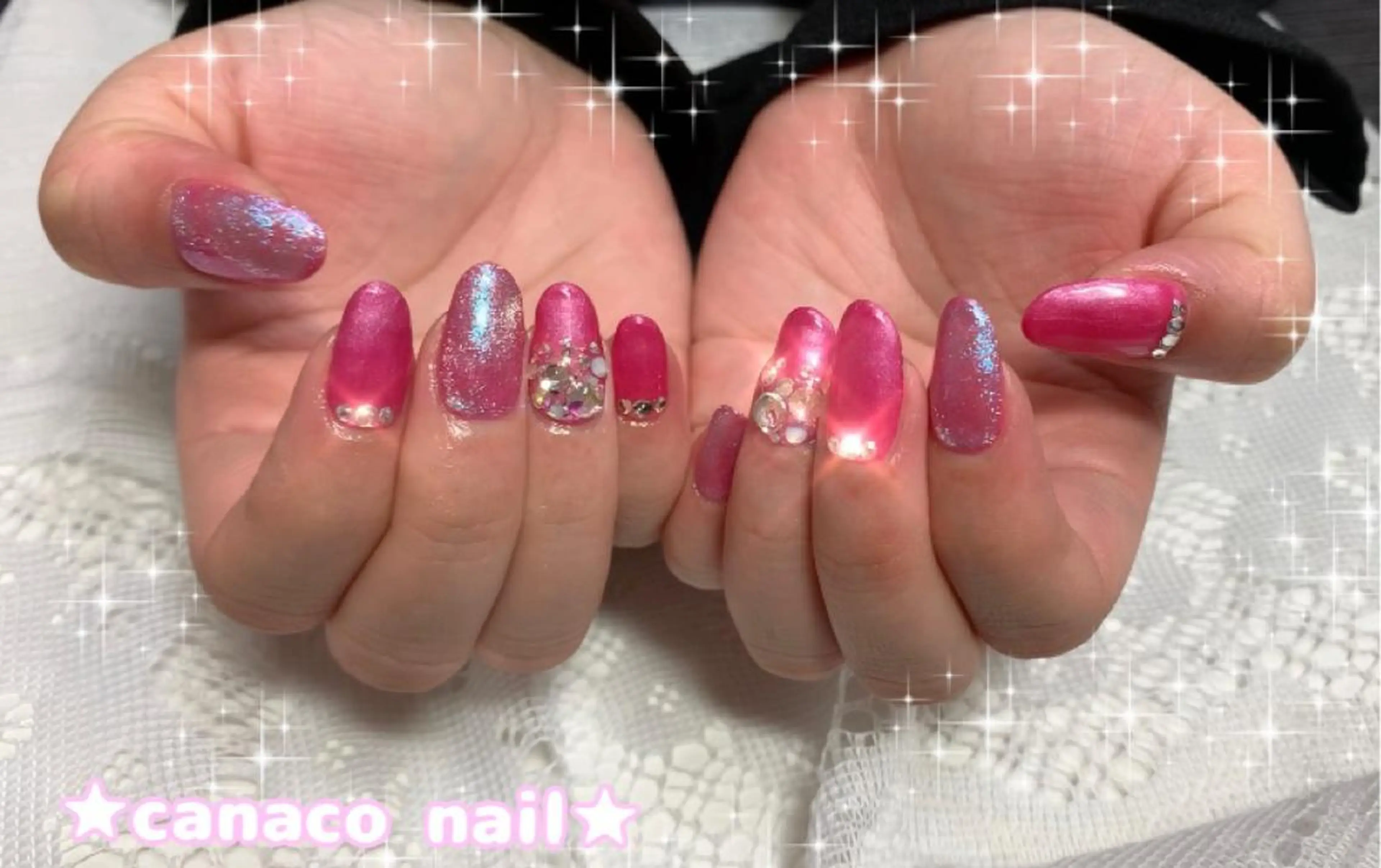 ネイル アートネイル ブルー ジェルネイル キラキラネイル マグネットネイル ハンドネイル ハンドケア Felice所属・ベテランネイル cnc  nailのネイルデザイン