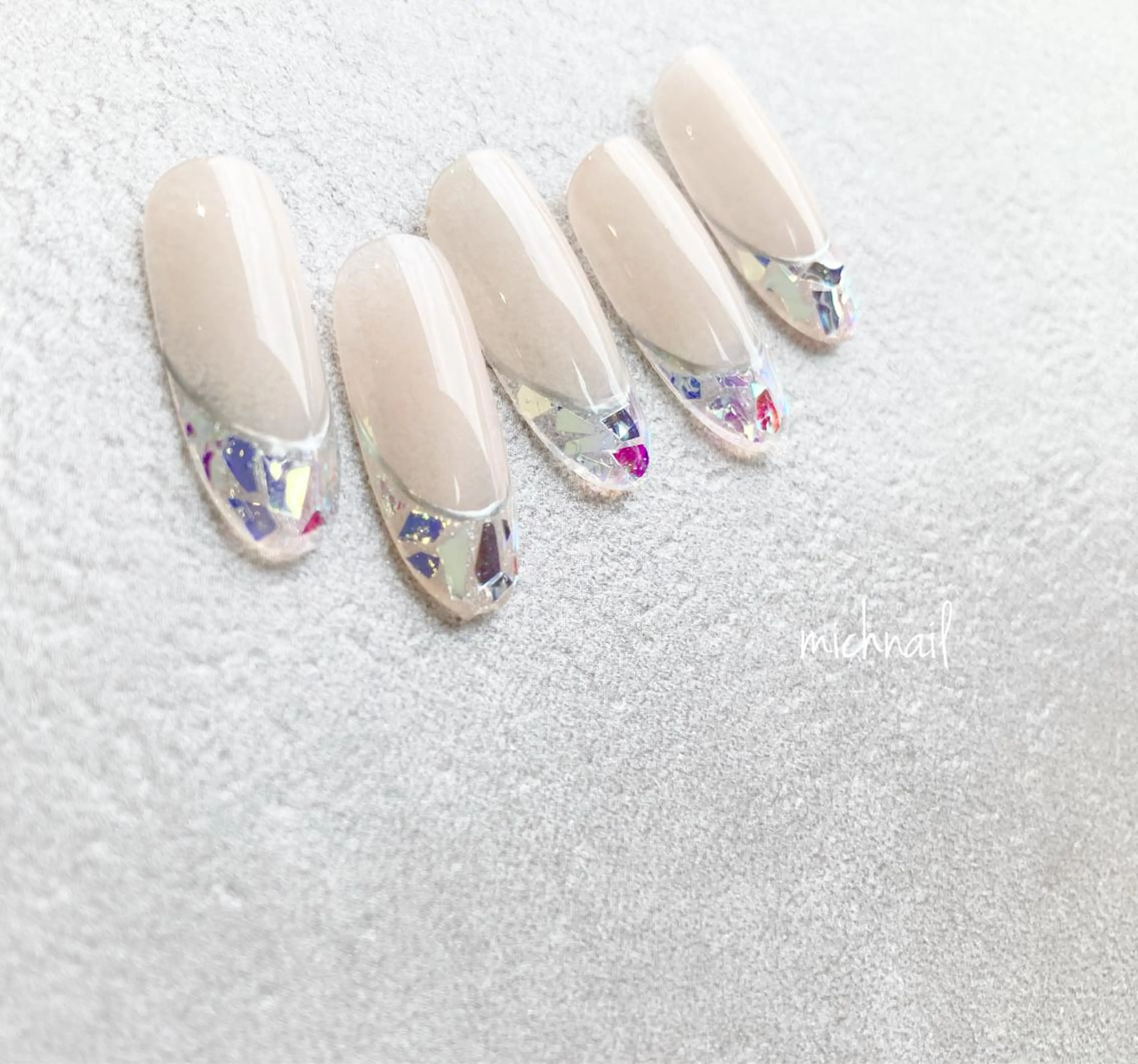 ネイル フレンチネイル ガラスフレンチ キラキラネイル ハンドネイル ハンドケア eni. by michのネイルデザイン