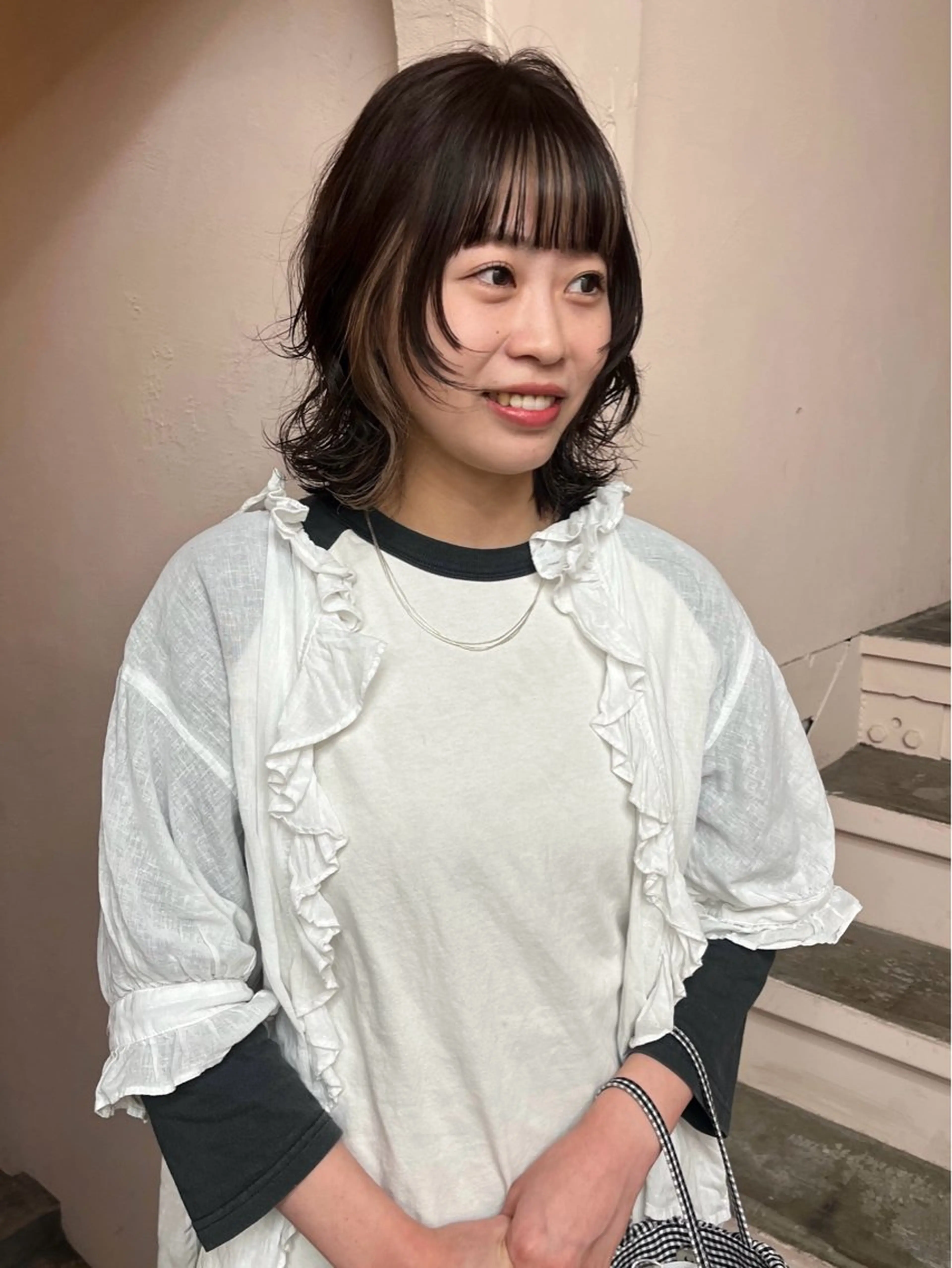 ミディアム ミディアムパーマ カット ヘアカラー iru所属・レイヤーカット/ ハイトーン/mikiのヘアスタイル