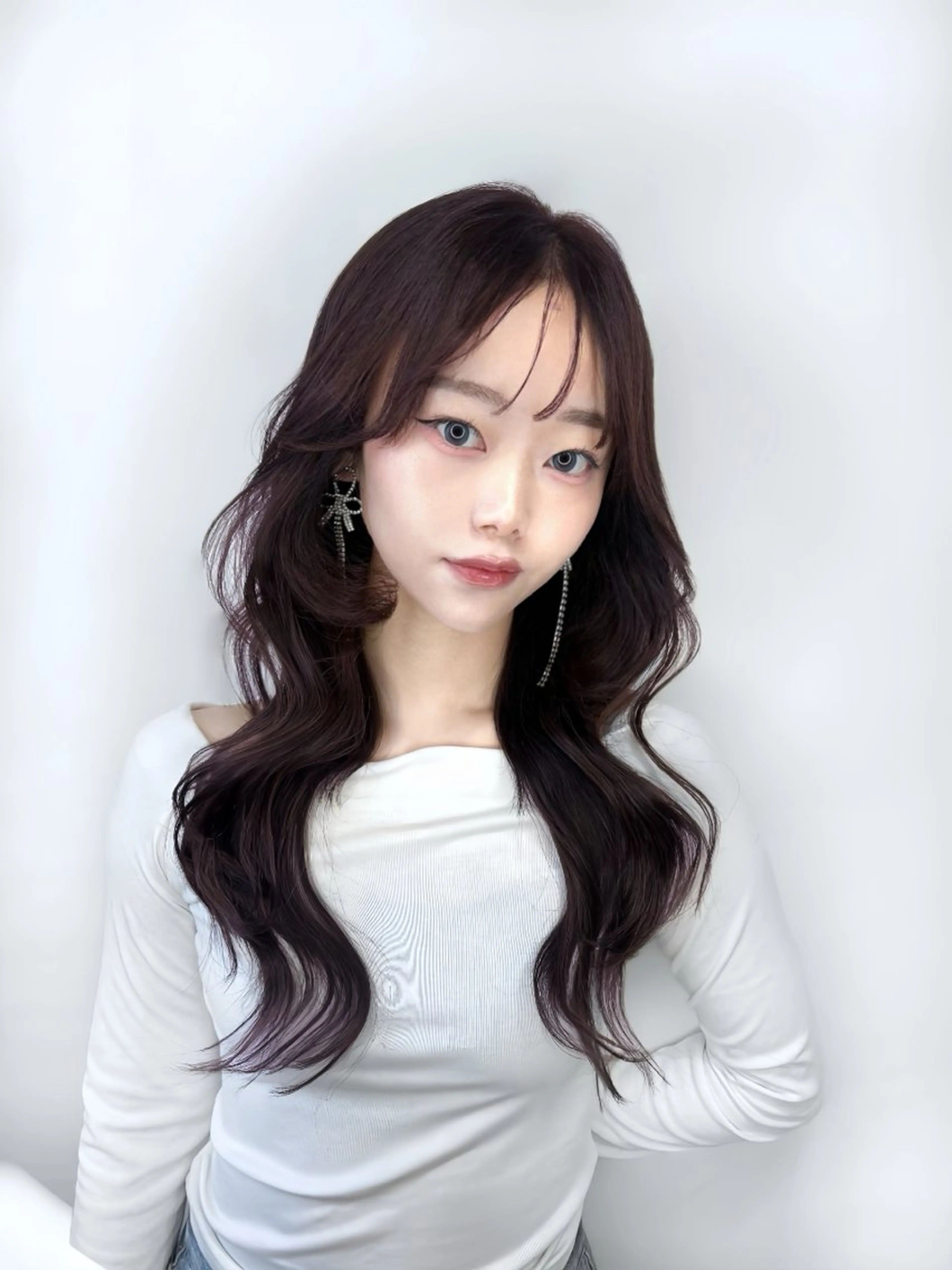 ロング ヘアアレンジ パープルカラー 韓国風ヘア レイヤーカット トリートメント ワンホンレイヤー 🏅韓国ヘア/新宿/ レイヤー/KSukeのヘアスタイル