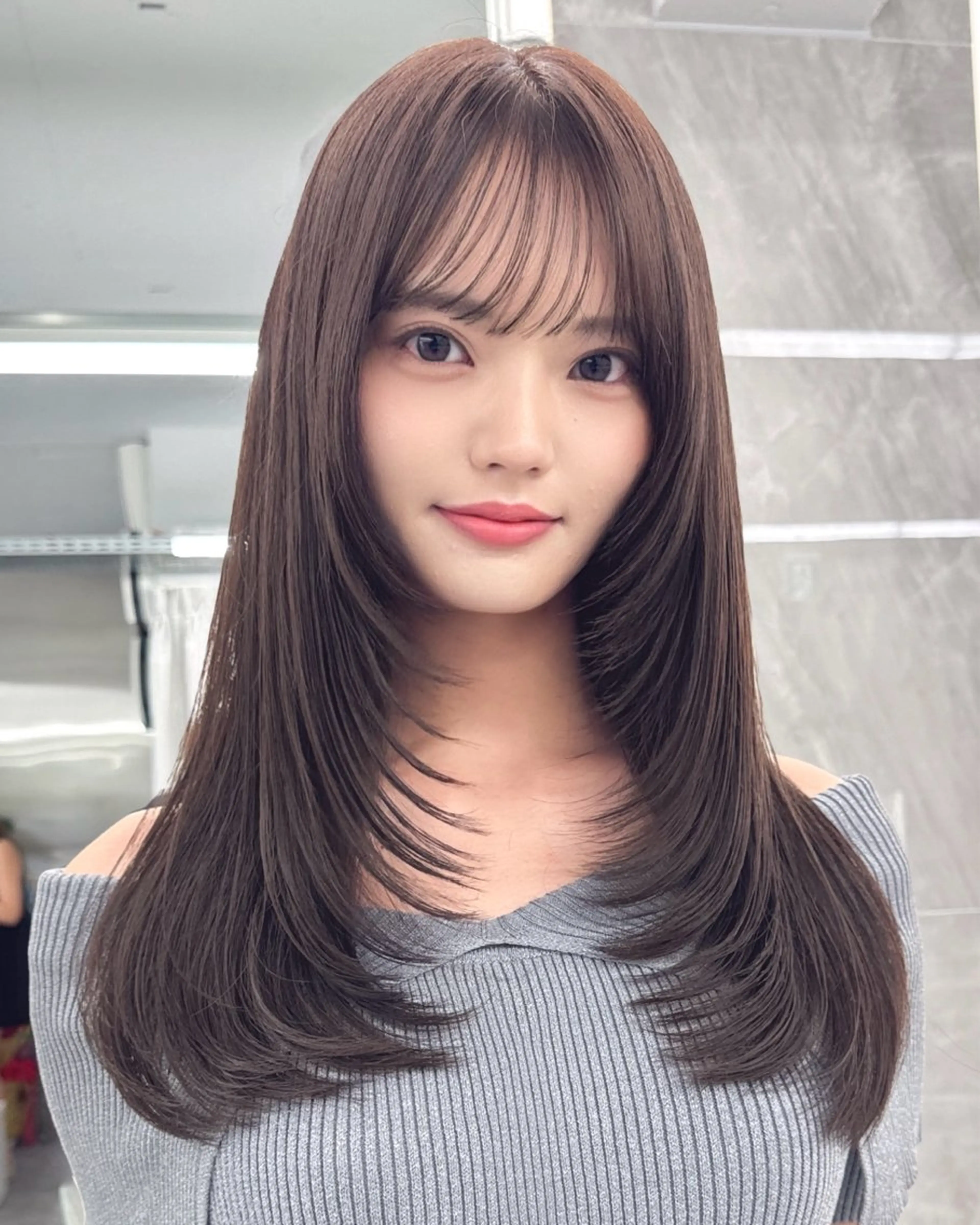 ロング カット ヘアカラー 韓国顔まわり/前髪 /レイヤー/いつきのヘアスタイル