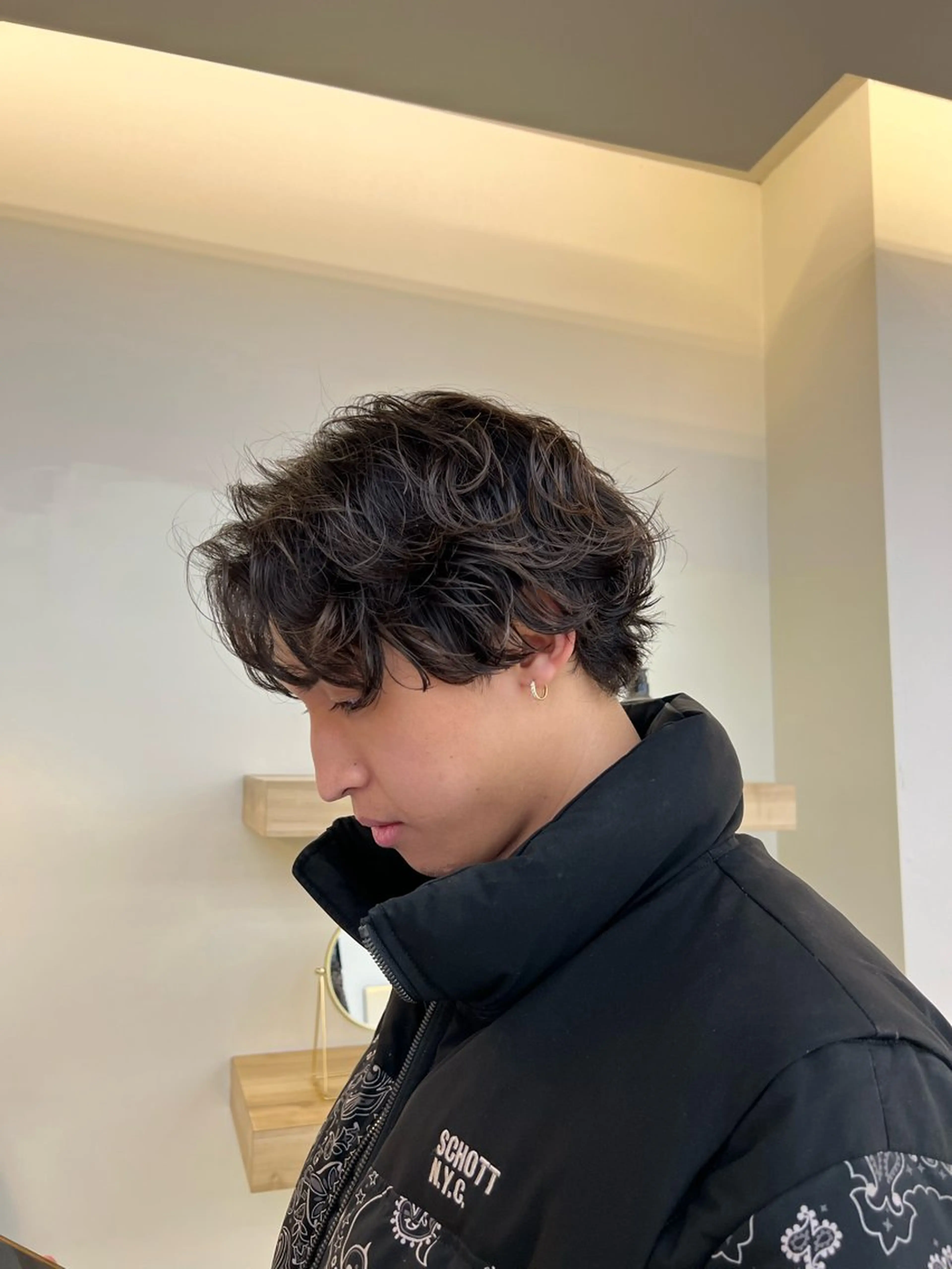 ミディアム カット パーマ メンズパーマ 岩成健志郎のヘアスタイル