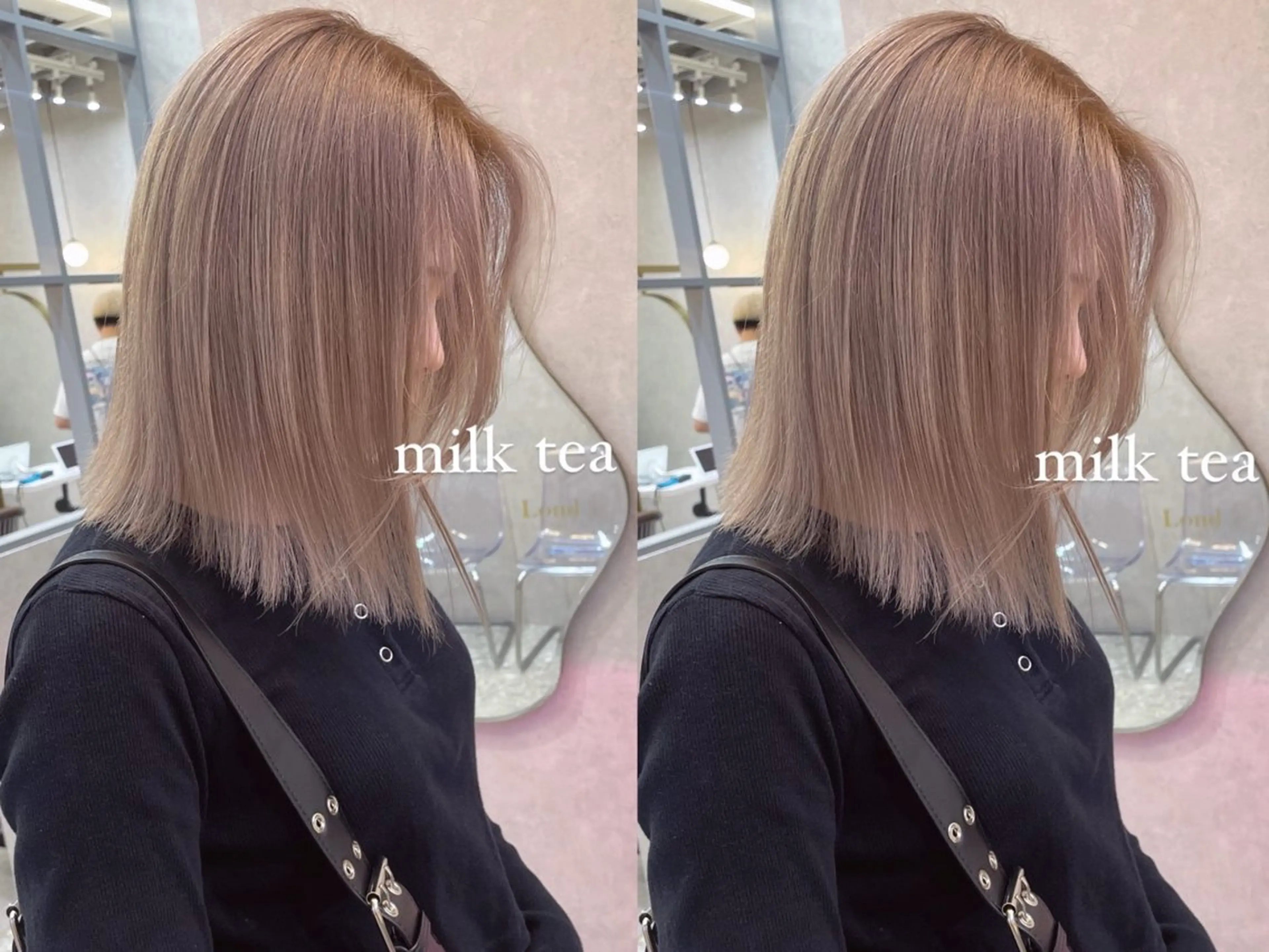 ミディアム カラー ブリーチ ボブ 韓国風ヘア レイヤーカット トリートメント ヘアカラー rina／ベージュ ワンホン/韓国ヘアのヘアスタイル