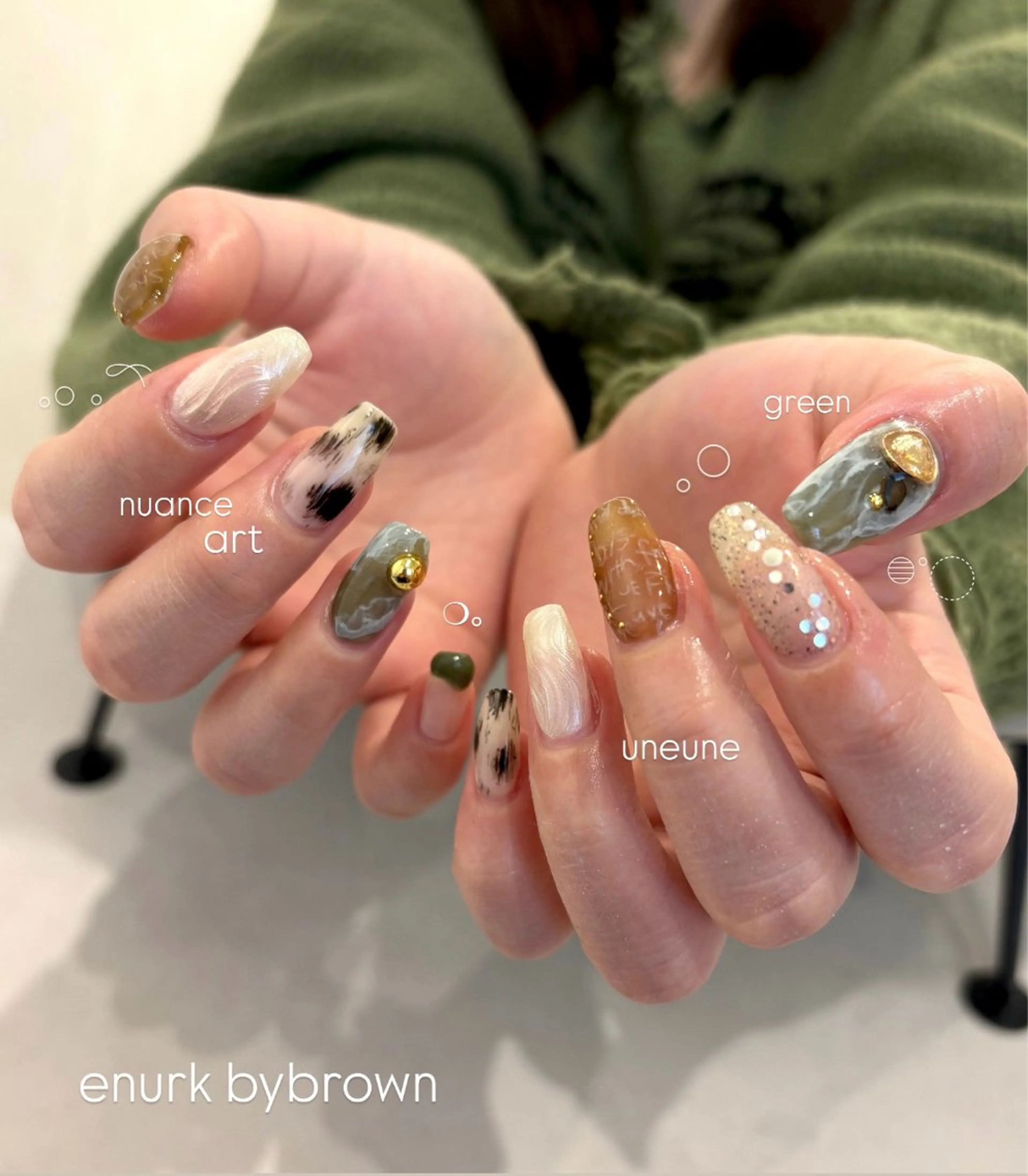 ネイル アートネイル グリーン 韓国ネイル ニュアンスネイル ハンドネイル enurk店 🍋 丸谷みく♥のその他イメージ