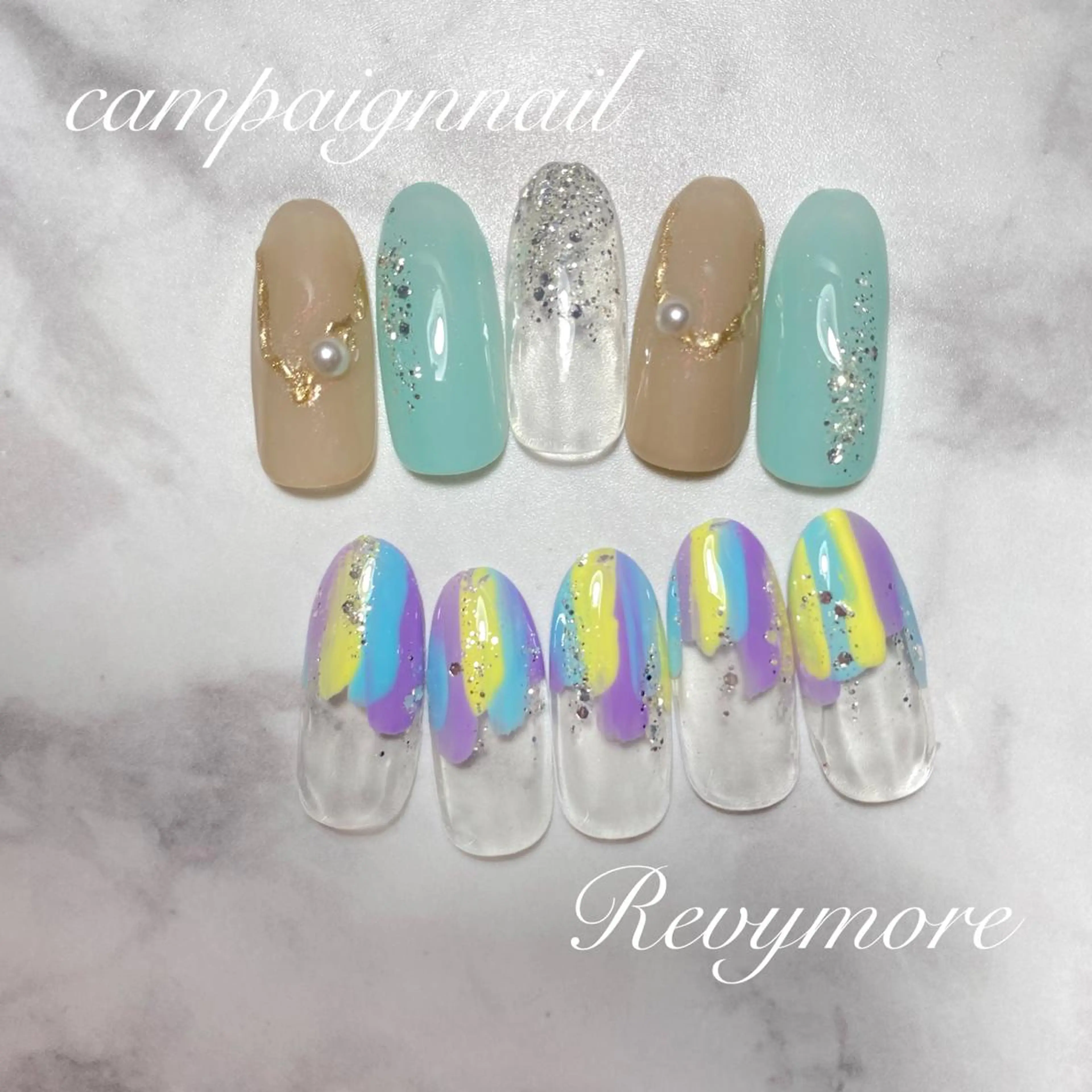ミディアム ネイル 韓国風ヘア ジェルネイル キラキラネイル 韓国ネイル ニュアンスネイル nail salon Revymore所属・nail salon Revymoreのネイルデザイン