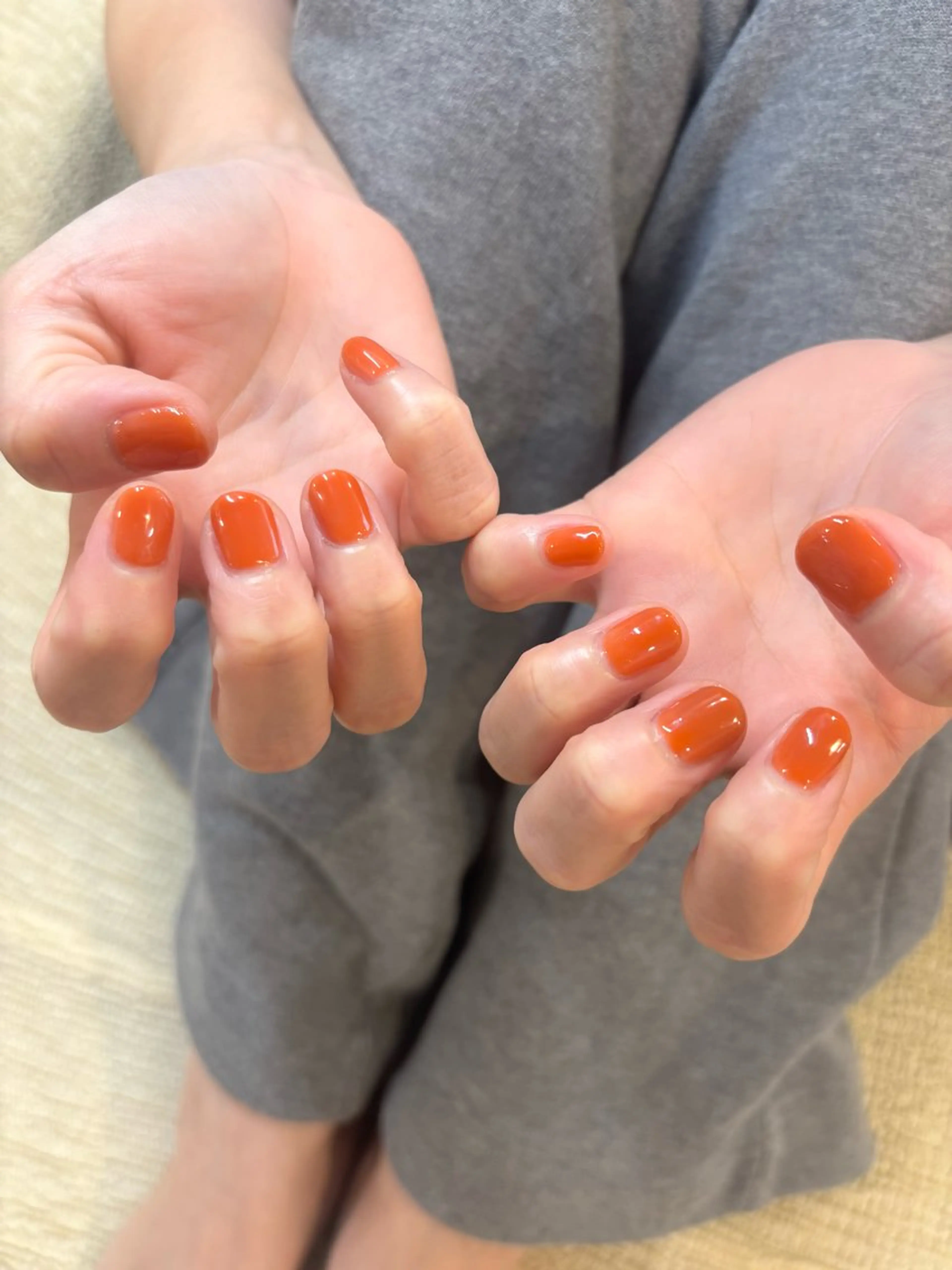 ネイル ジェルネイル ワンカラーネイル オレンジ パラジェル シンプルネイル ハンドネイル Lino中目黒 🎀 パラジェルのネイルデザイン