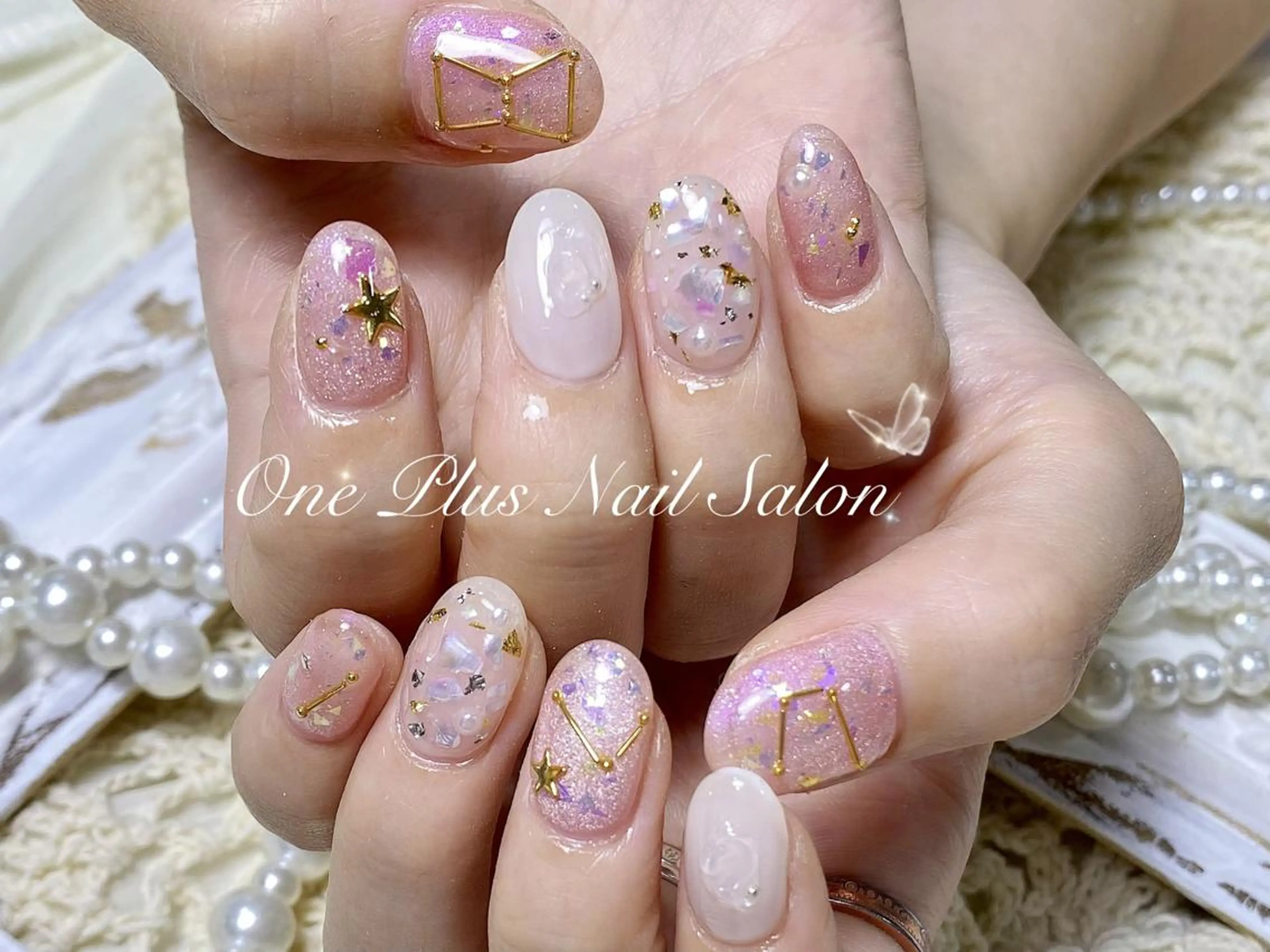 ネイル オーロラネイル 長さ出し フットネイル フレンチネイル ジェルネイル One Plus Nail Salonのネイルデザイン