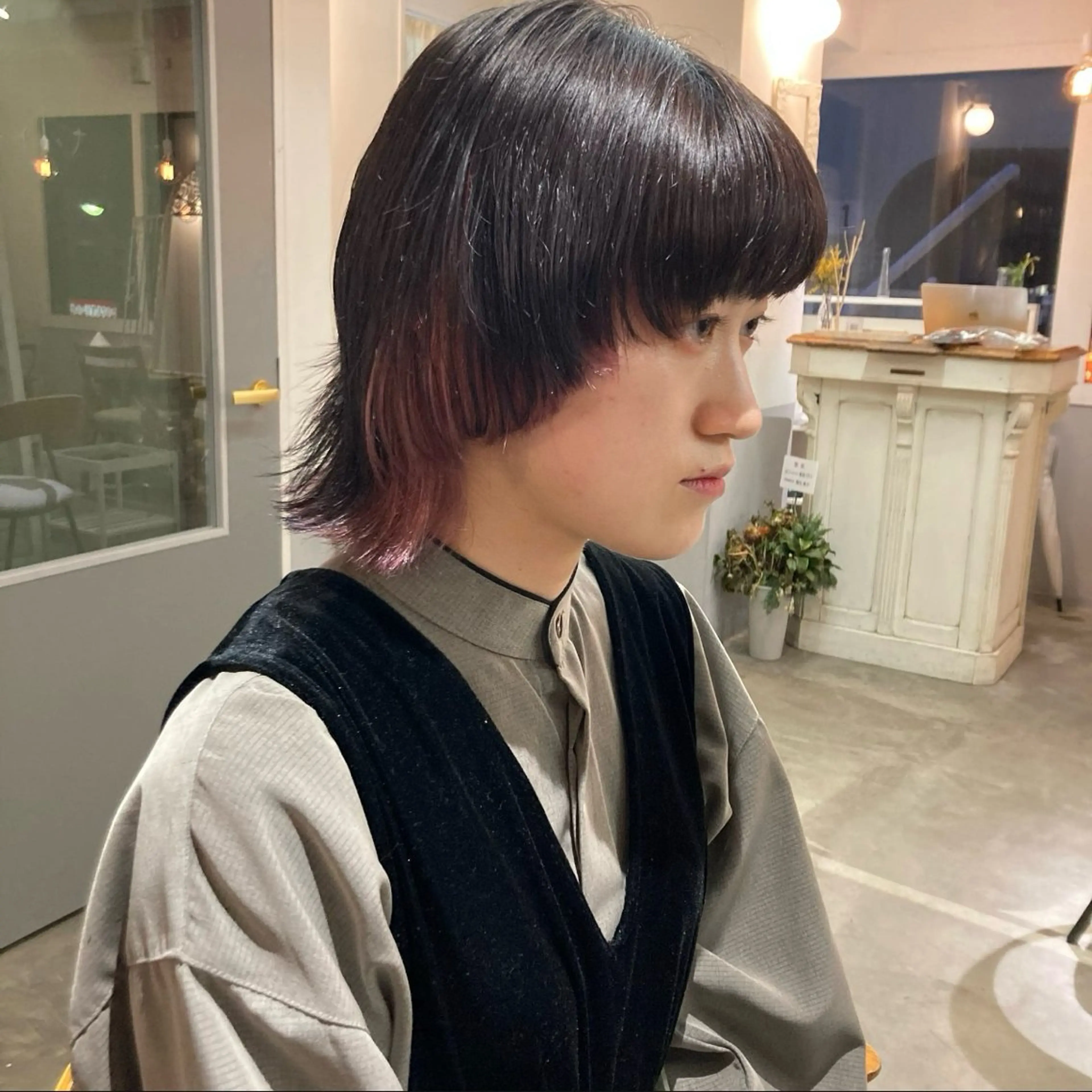 ミディアム カラー ミストバング ピンクカラー カワタ リュウセイのヘアスタイル