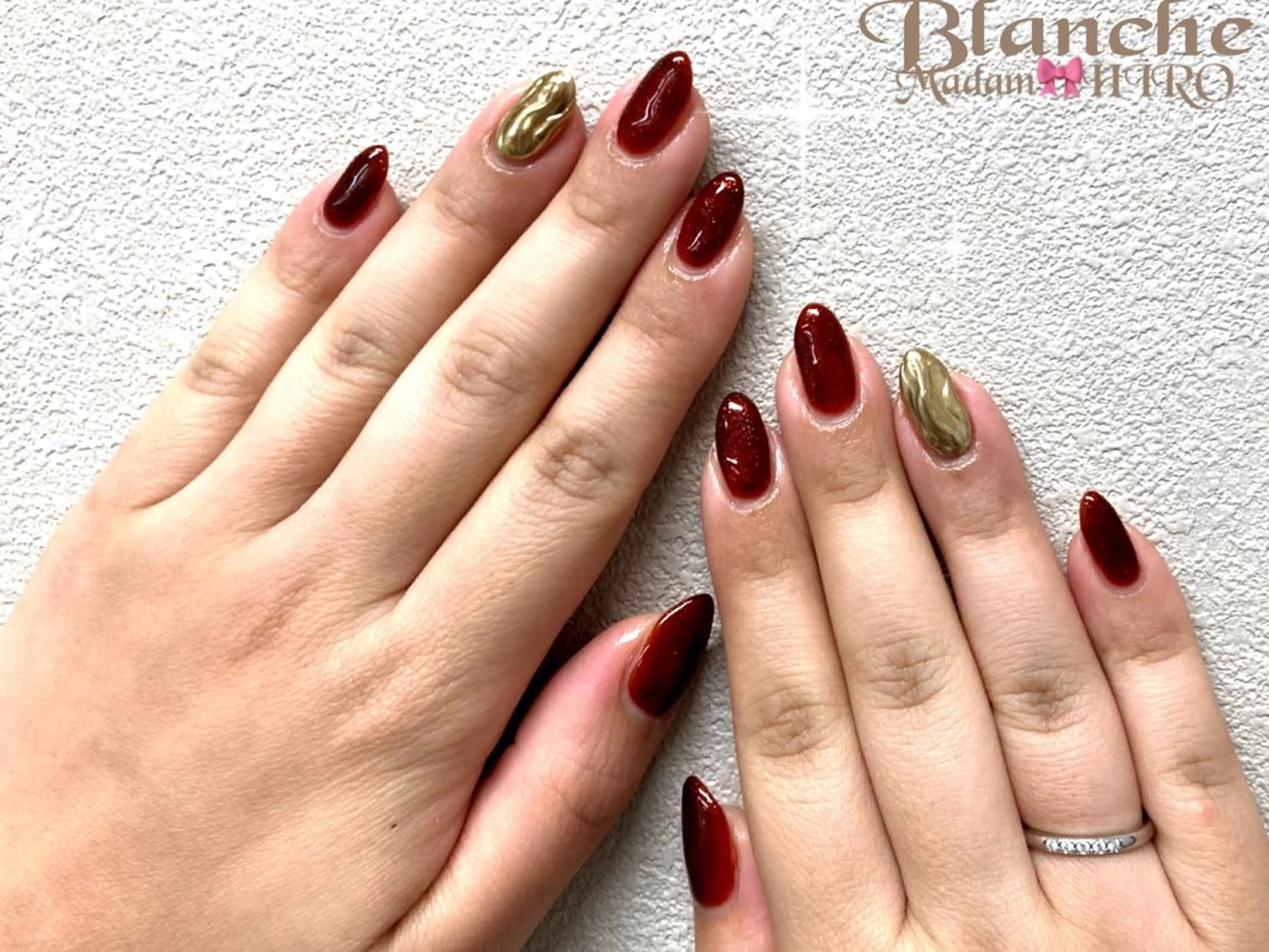 ネイル ボルドー ミラーネイル ハンドネイル Lianネイル 寛子Lianのネイルデザイン