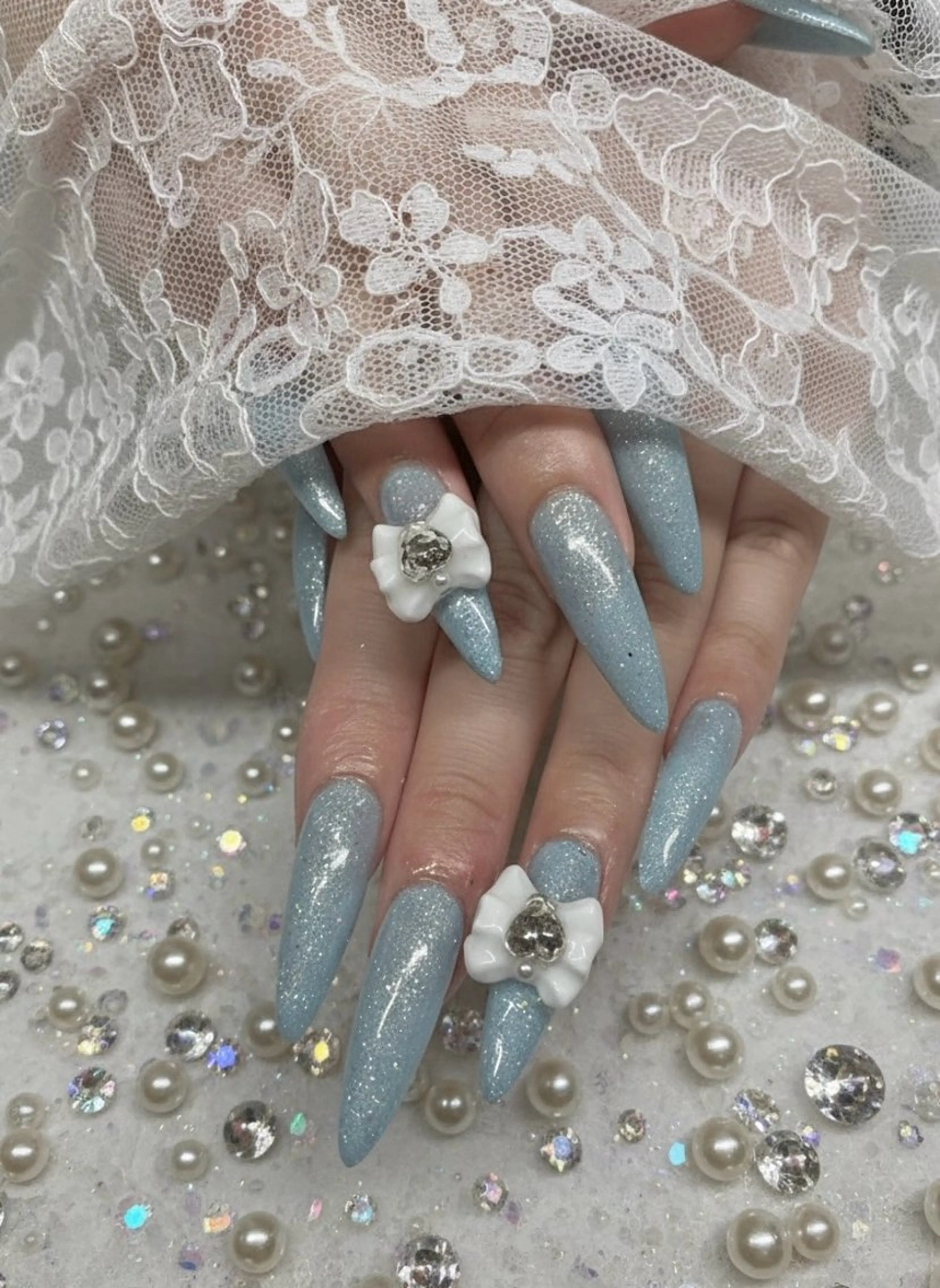 ネイル ブルー 長さ出し 韓国ネイル ロングネイル メンズネイル ハンドネイル TUNEHA堂 矢場町栄5丁目のネイルデザイン