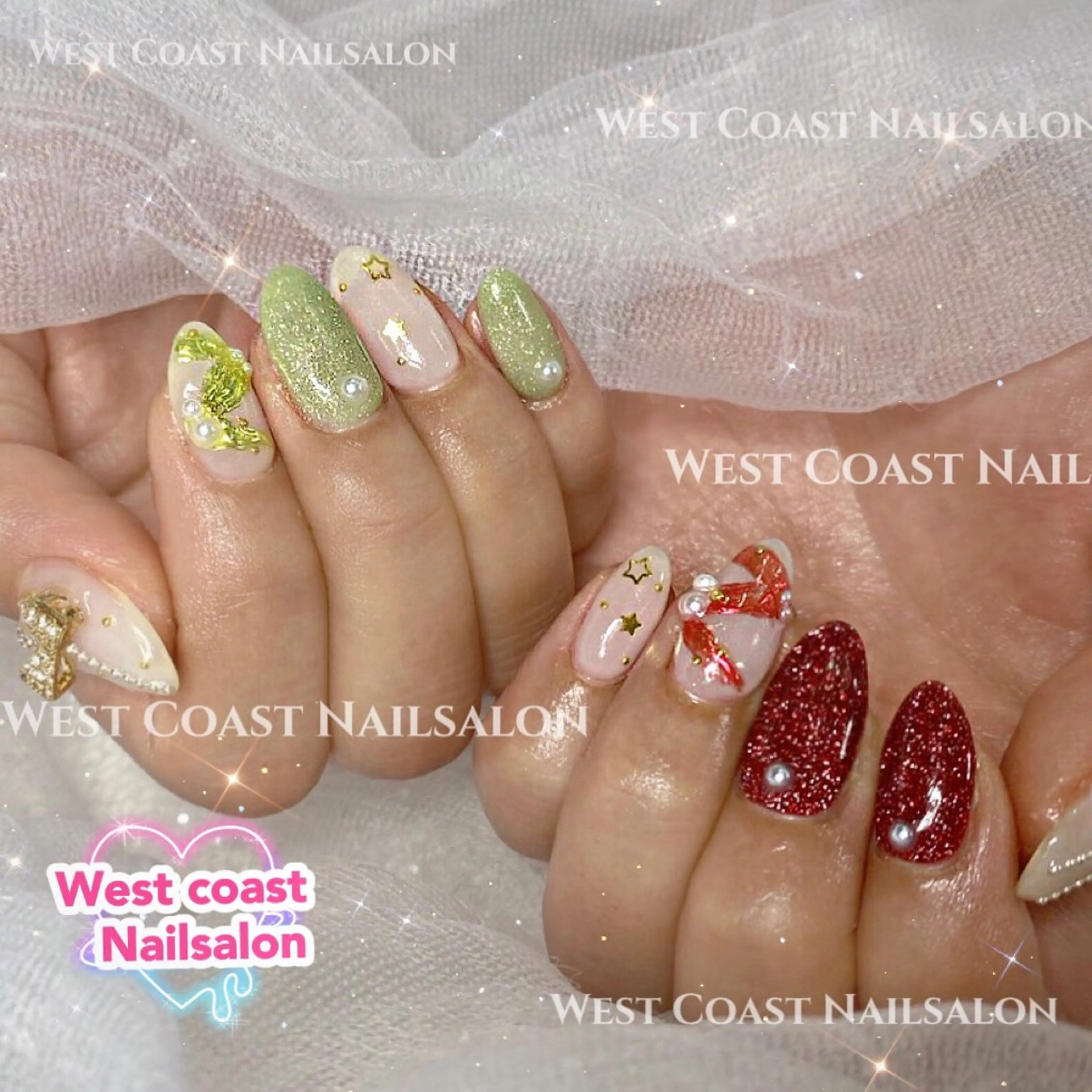 ネイル リボン、ガーリー パーツ放題専門店のネイルデザイン