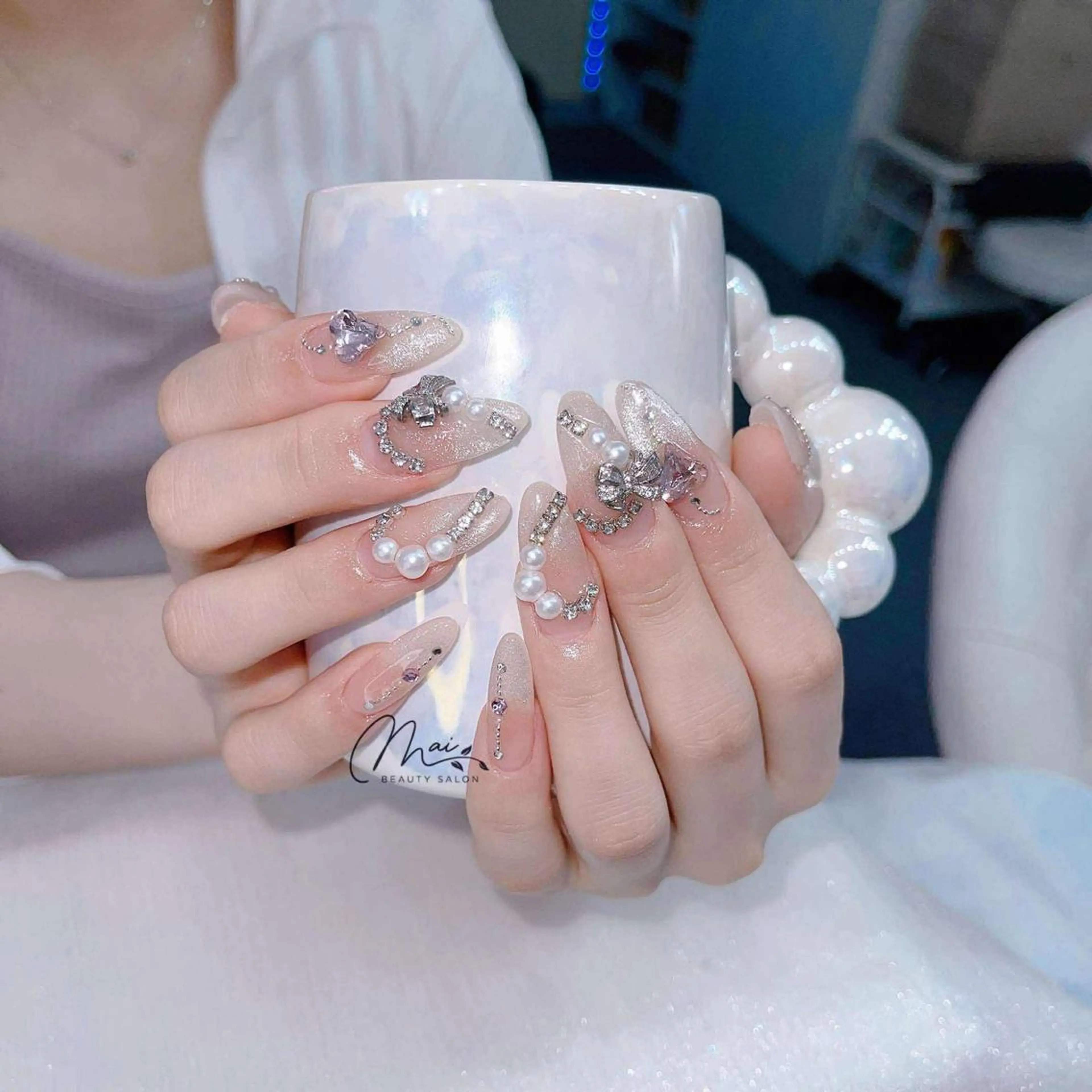 ネイル オーロラネイル チークネイル 長さ出し フラッシュネイル フットネイル MaiBeauty dodoのネイルデザイン