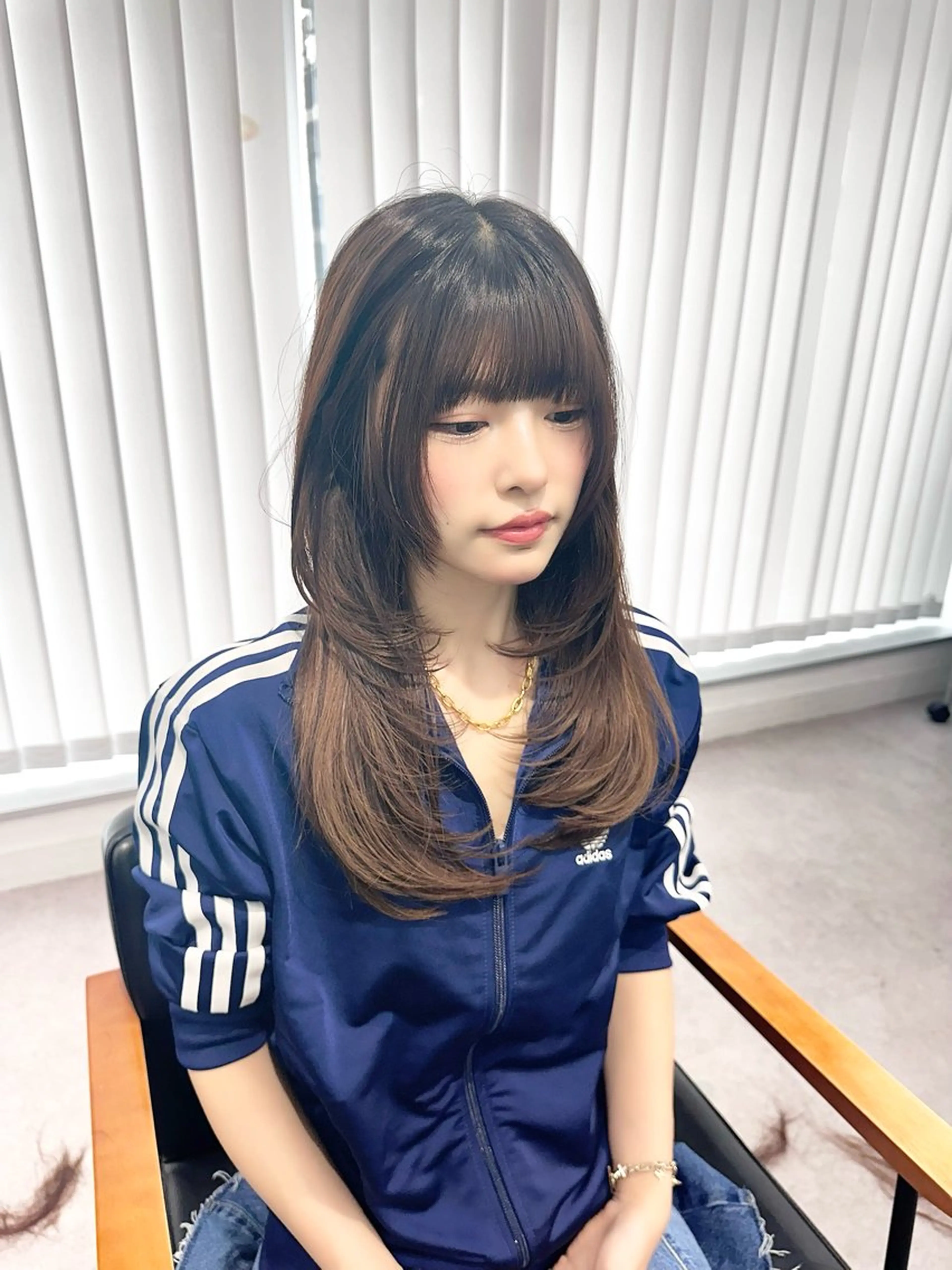 セミロング カラー パーマ ヘアアレンジ メンズ キッズ カット 小顔顔まわり/ レイヤーカット🌿のヘアスタイル