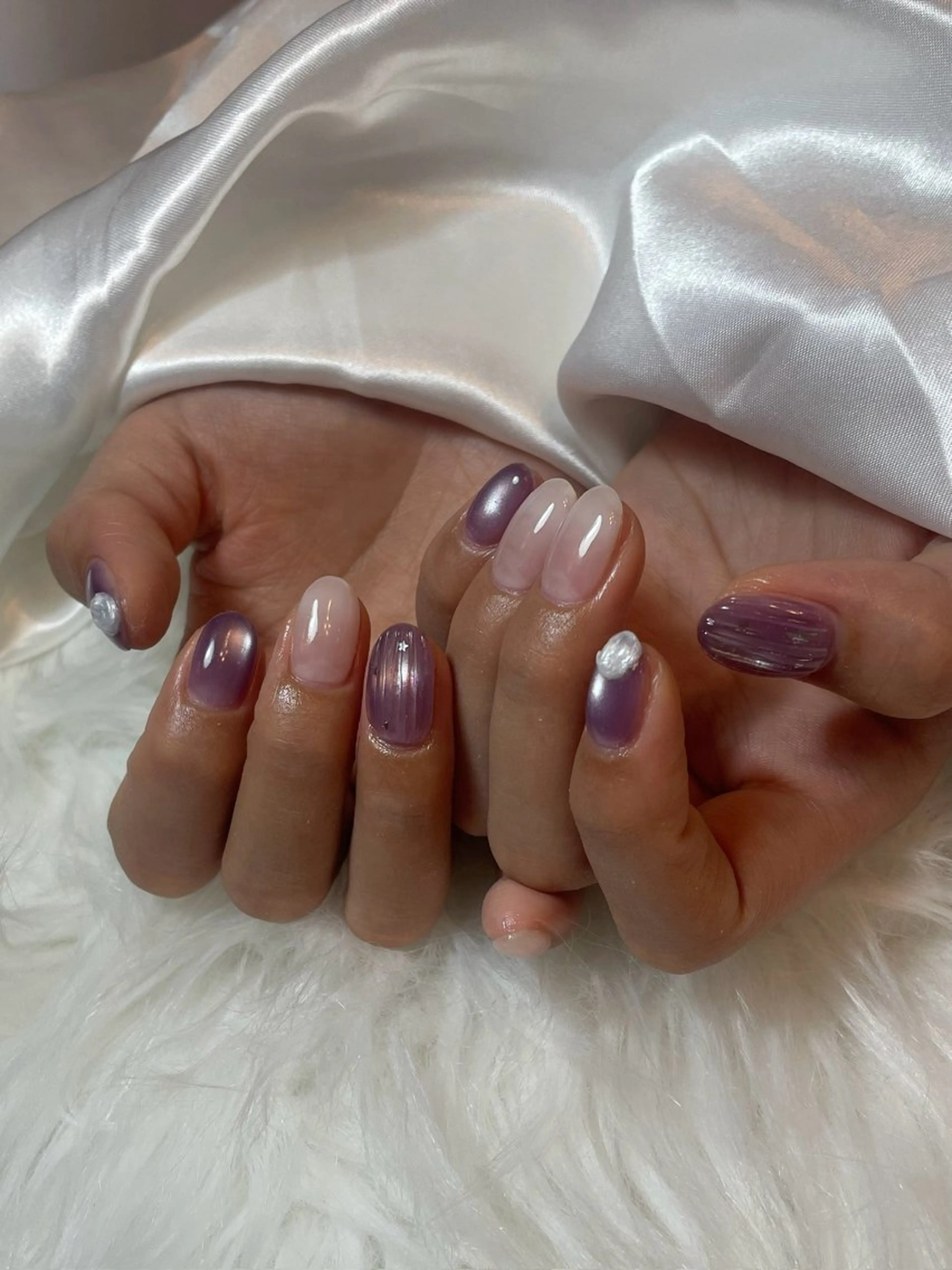 ネイル ブルー フレンチネイル キラキラネイル マグネットネイル シンプルネイル ハンドネイル timtam --sakiのネイルデザイン