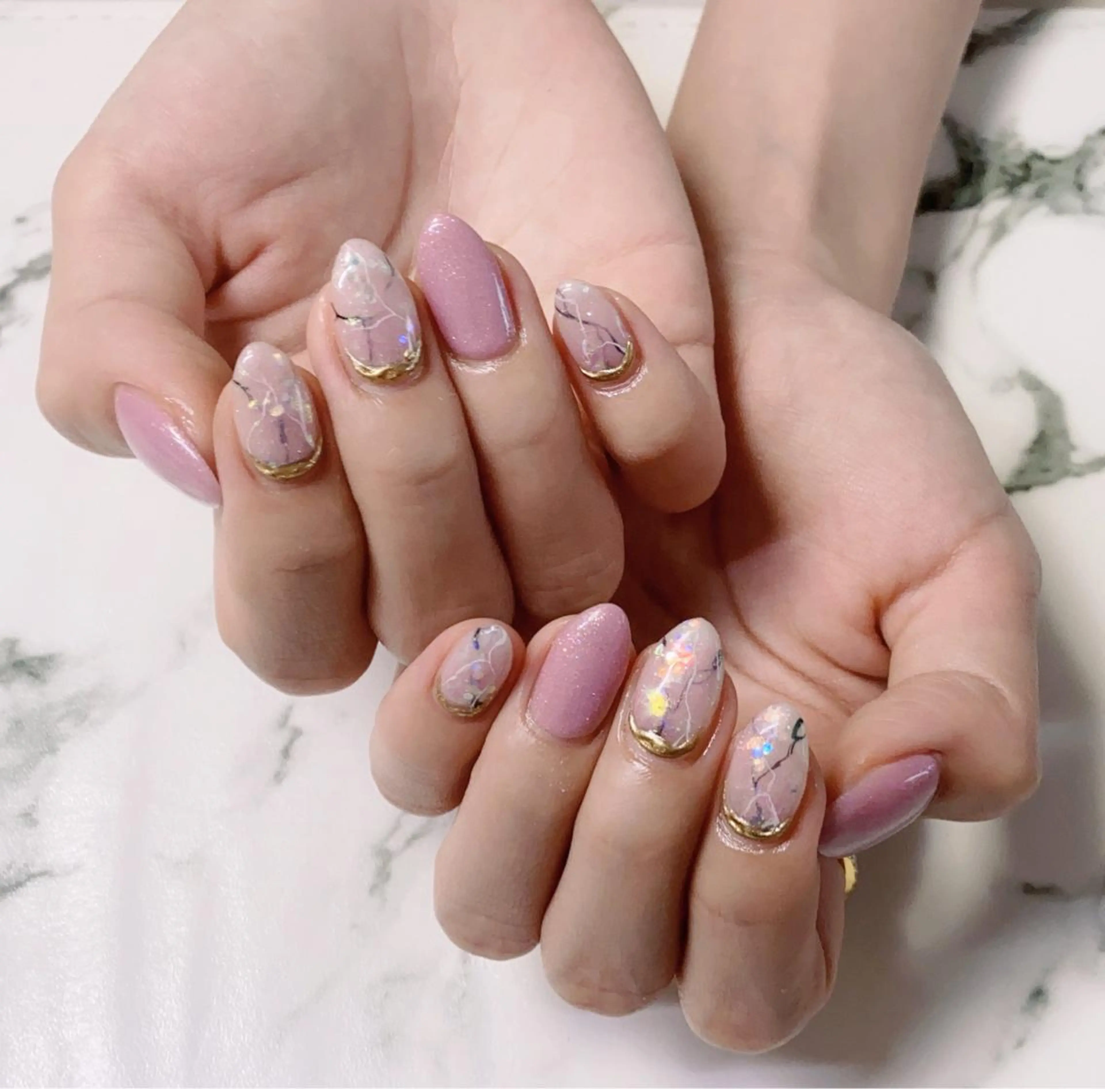 ロング カラー ネイル アートネイル ジェルネイル 大理石ネイル(マーブル) パラジェル Q Free nailsのネイルデザイン