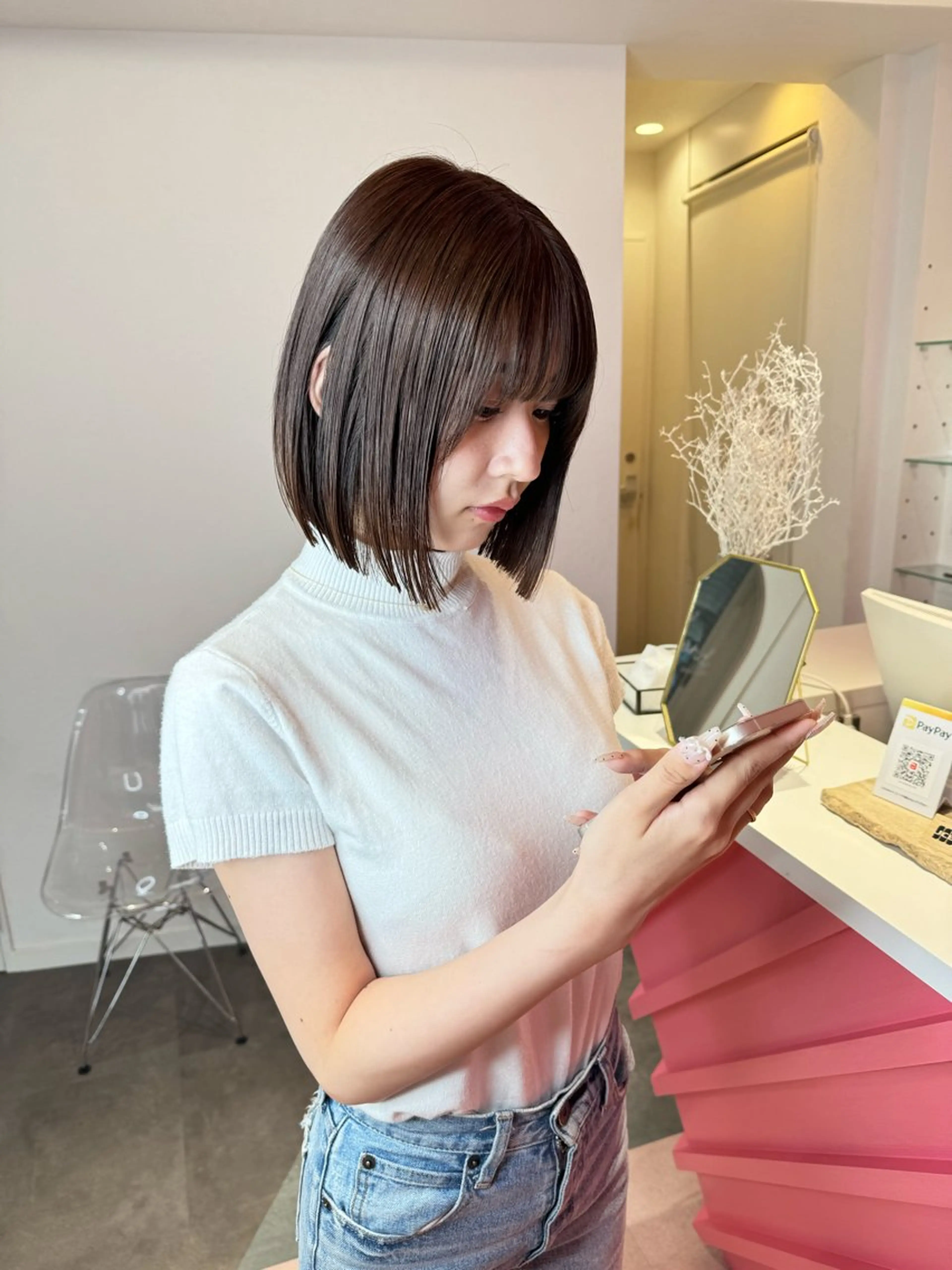 ショート カラー 莉乃/縮毛矯正/髪質 改善/艶カラーのヘアスタイル