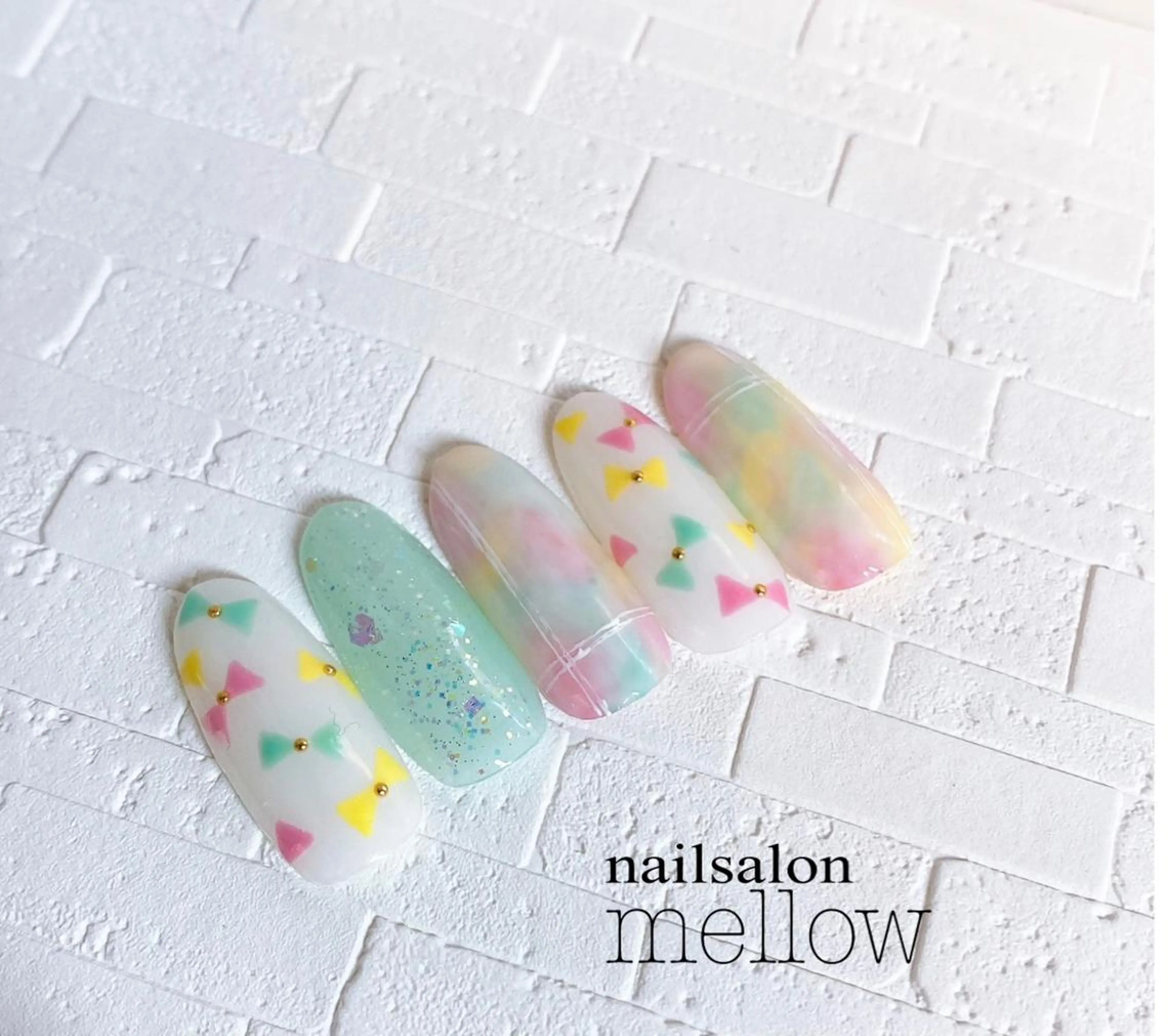 ネイル ラメ(グリッター) パステルネイル リボン 春ネイル 大山 浩美のネイルデザイン