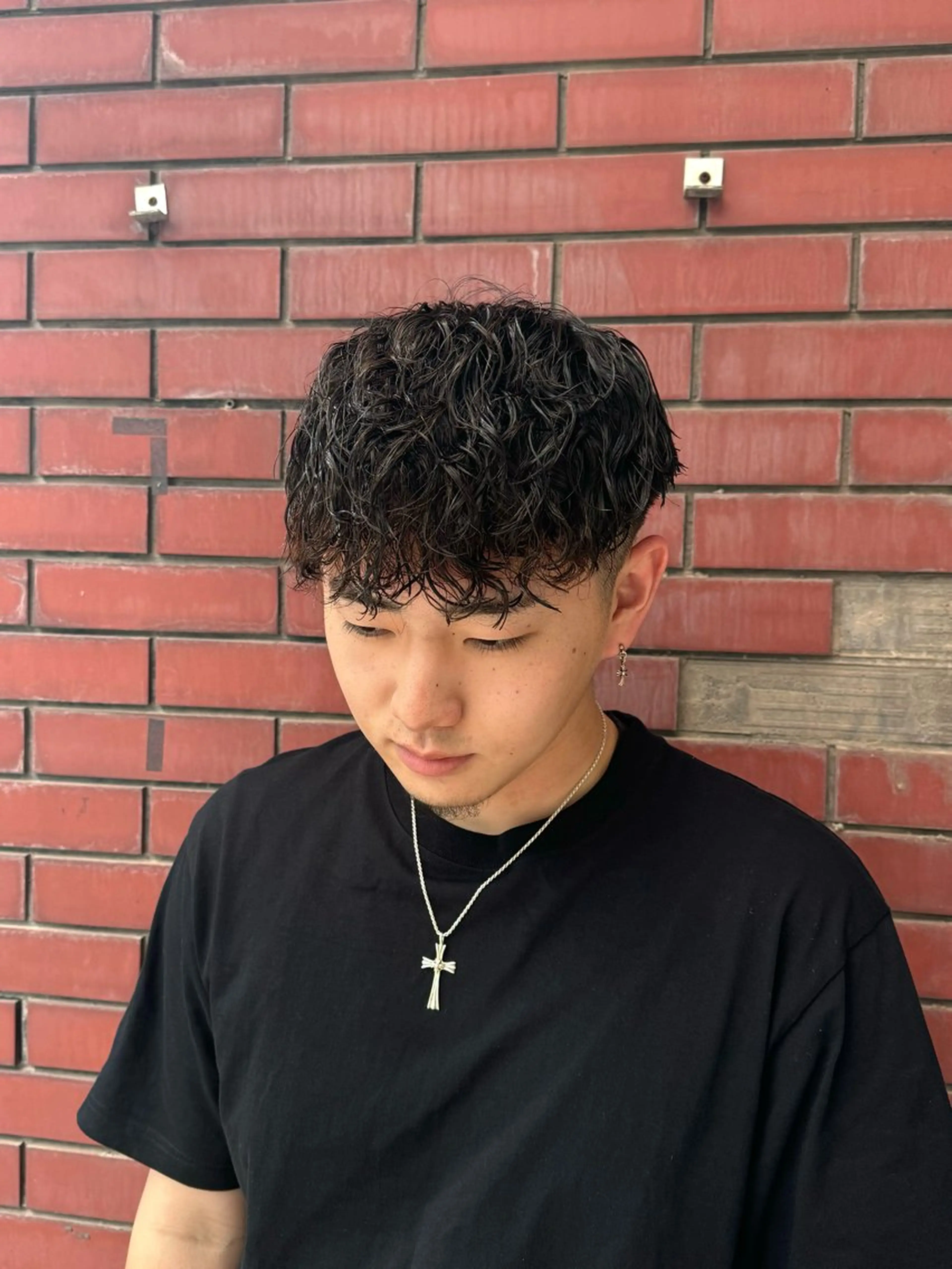 ショート パーマ メンズ スペインカール カット ヘアカラー 柏メンズカットパーマ NO.1タイチのヘアスタイル