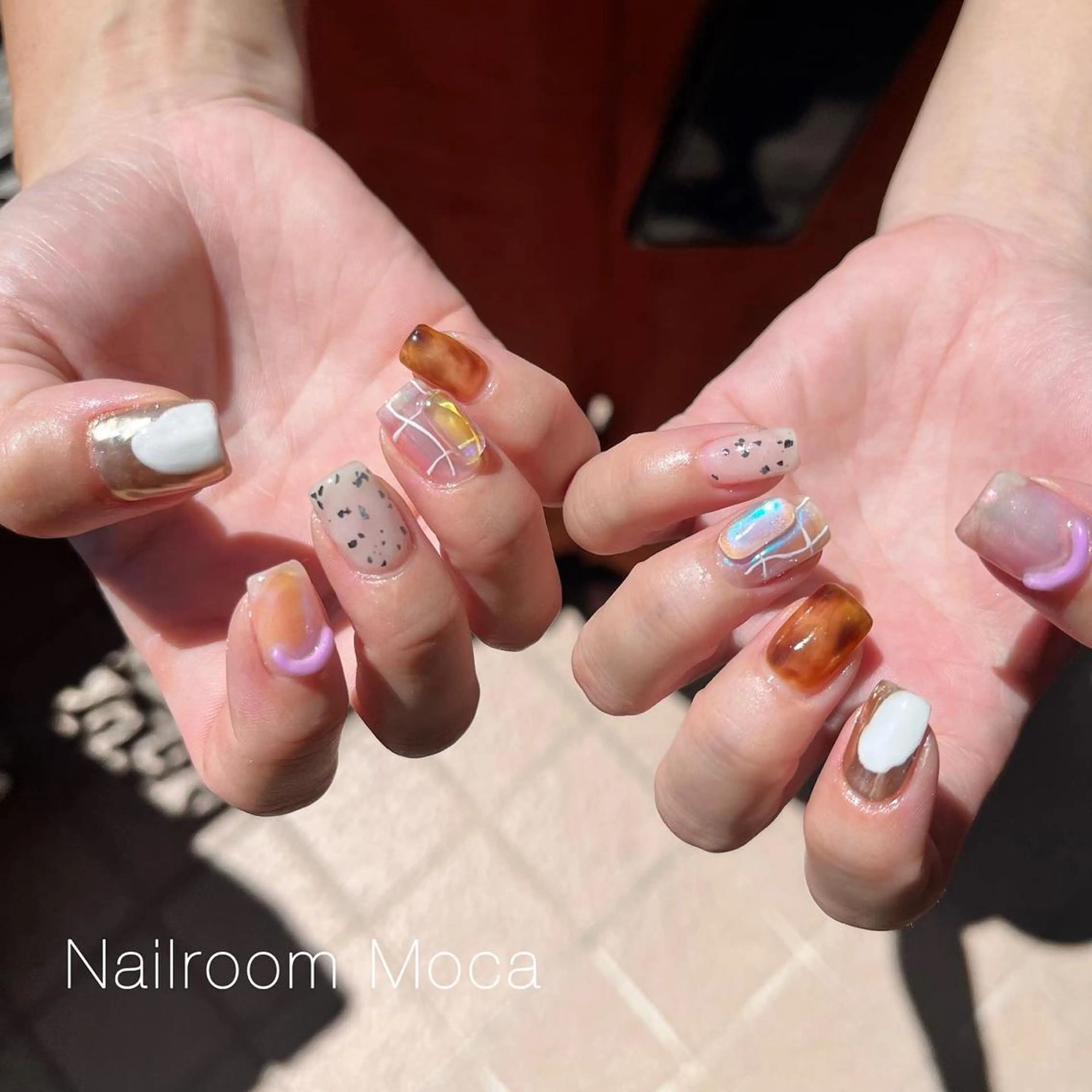 ネイル べっ甲ネイル 氷ネイル・うるうるネイル Nailroom Mocaのネイルデザイン