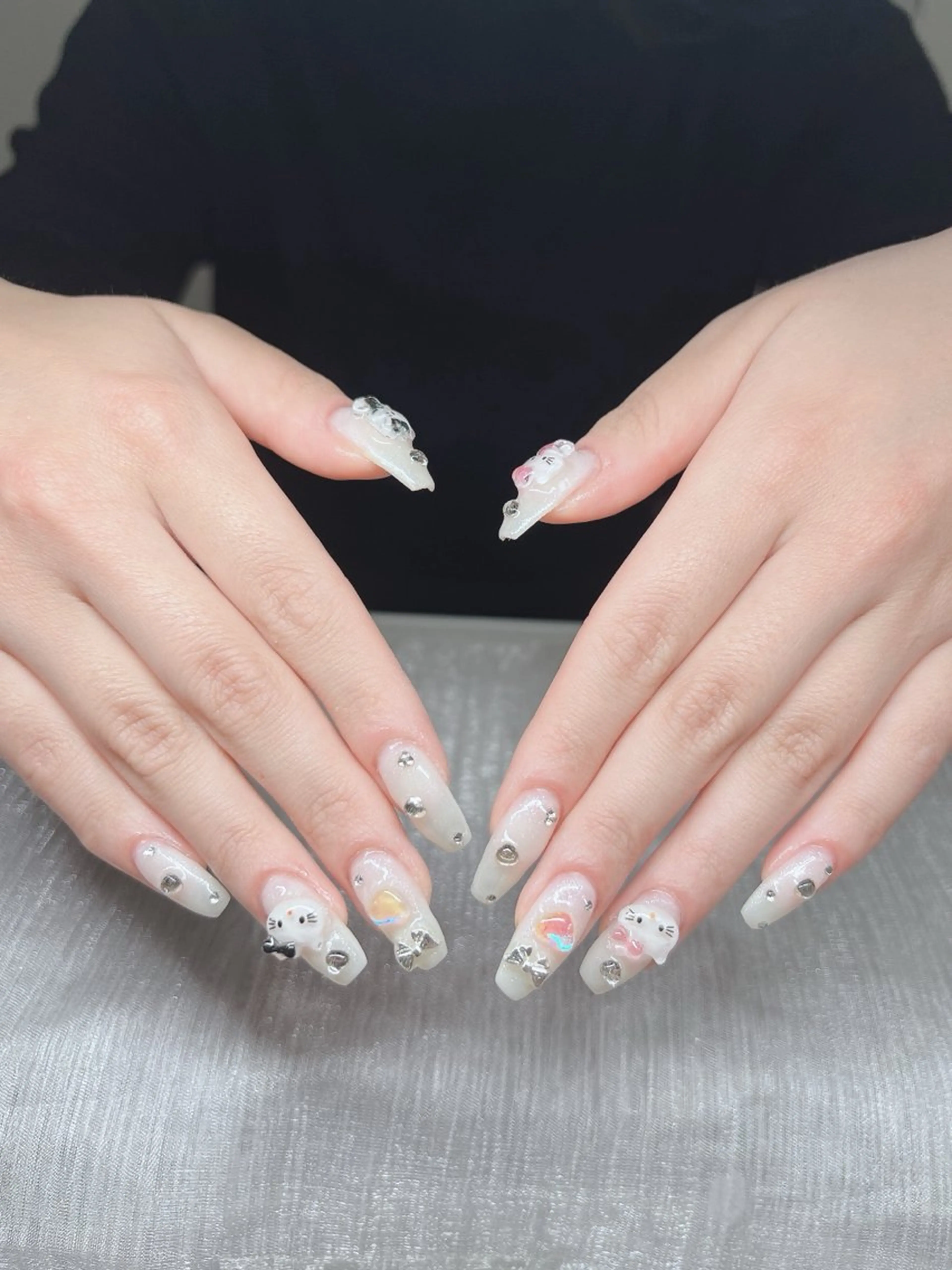 ネイル 長さ出し グラデーション 卒業式 キラキラネイル マグネットネイル ハンドネイル Lee Nails チップ長さだし専門店のネイルデザイン